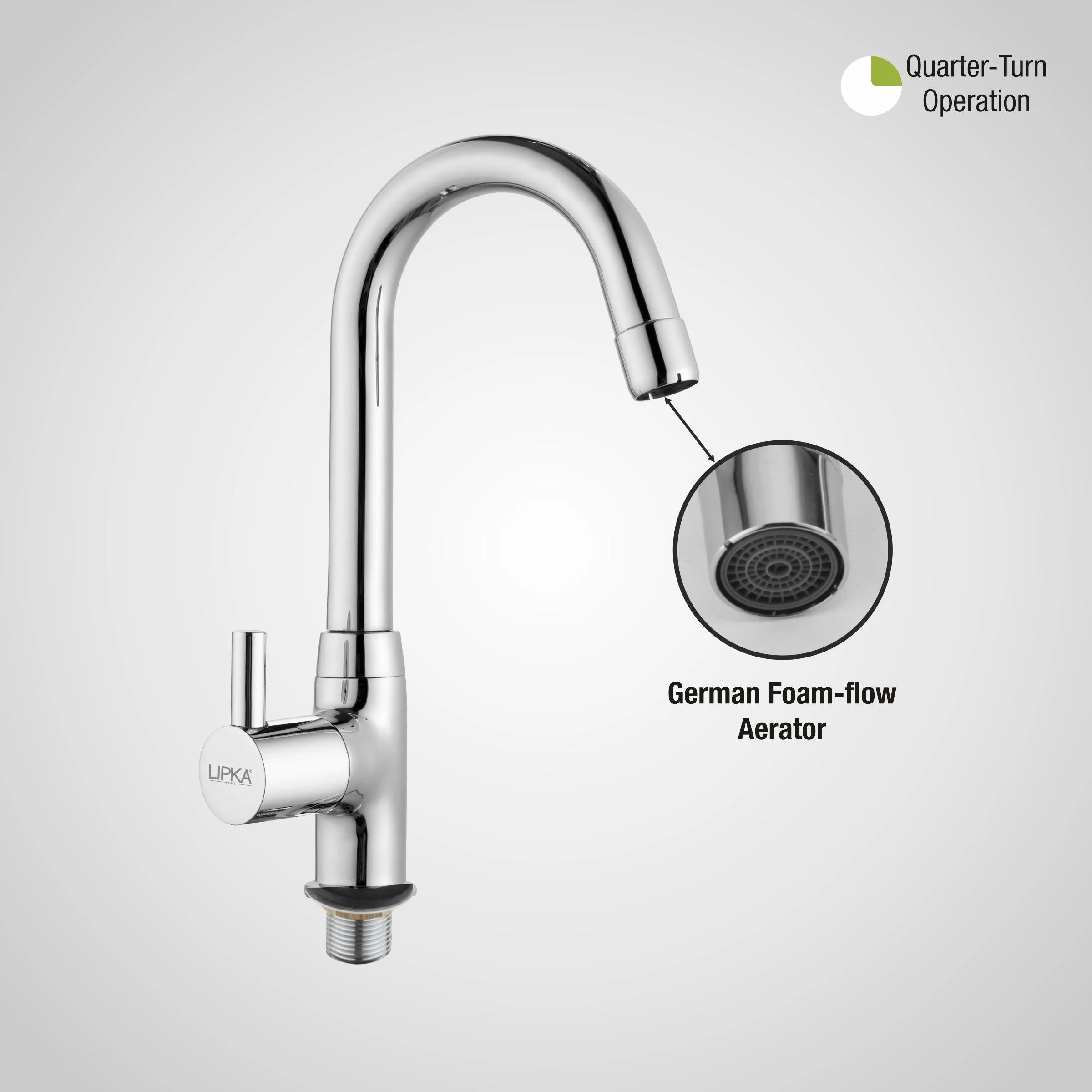 Kyron Swan Neck Brass Faucet with Round Swivel Spout (12 Inches) - LIPKA - Image 5