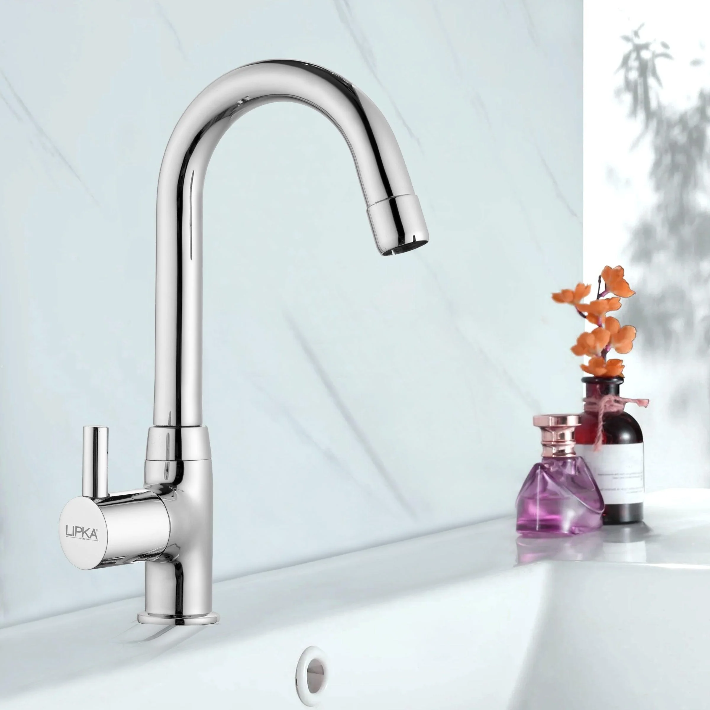 Kyron Swan Neck Brass Faucet with Round Swivel Spout (12 Inches) - LIPKA - Image 7
