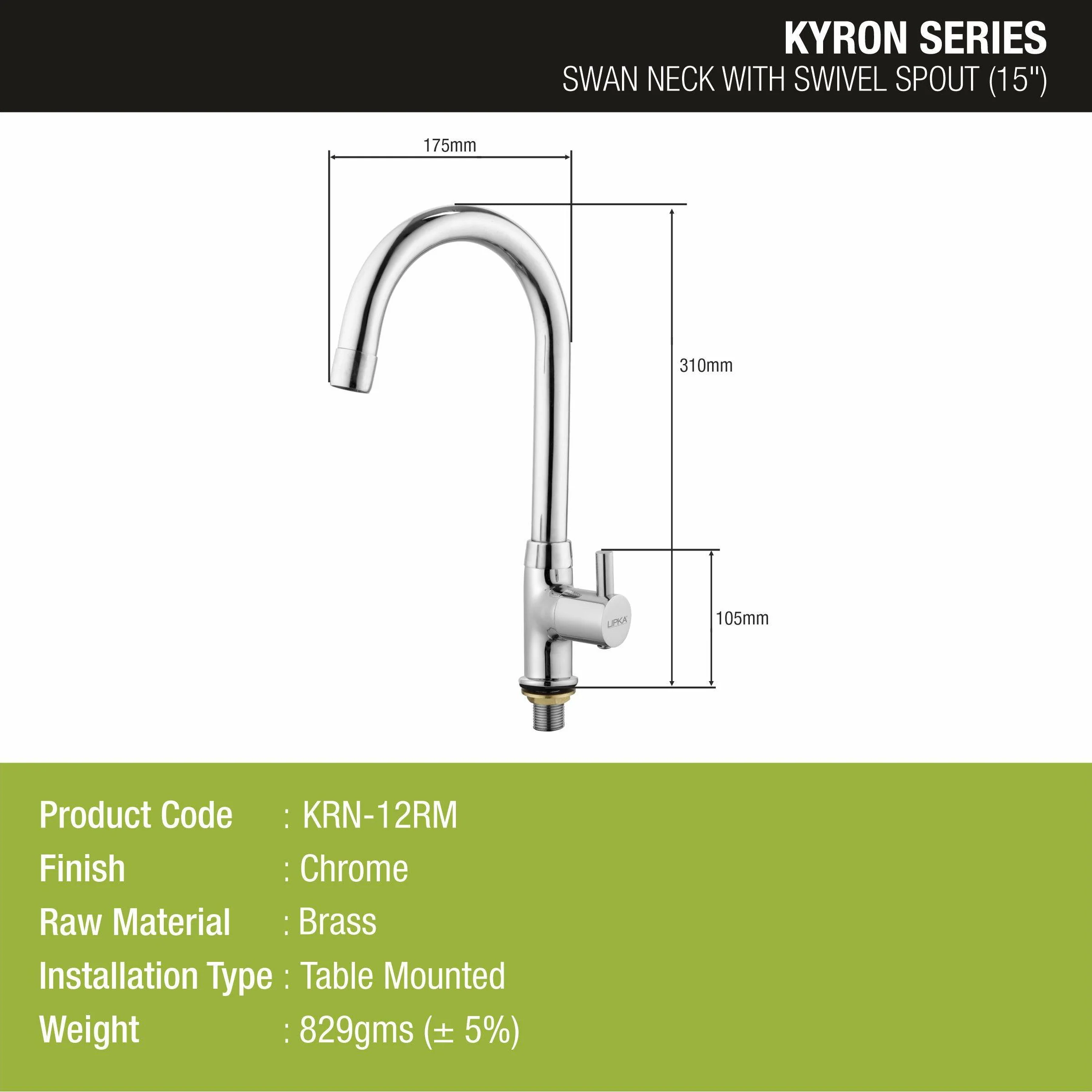 Kyron Swan Neck Brass Faucet with Round Swivel Spout (15 Inches) - LIPKA - Image 2