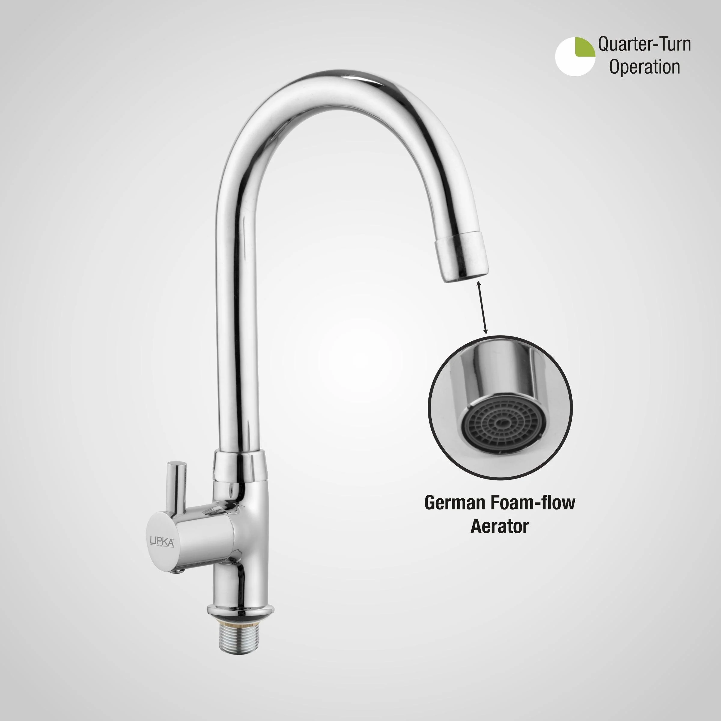 Kyron Swan Neck Brass Faucet with Round Swivel Spout (15 Inches) - LIPKA - Image 6