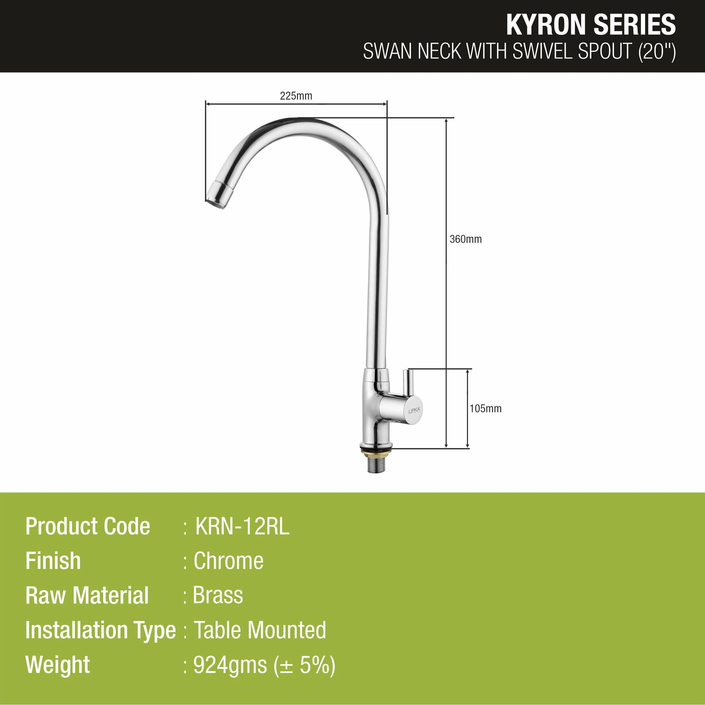 Kyron Swan Neck Brass Faucet with Round Swivel Spout (20 Inches) - LIPKA - Image 2