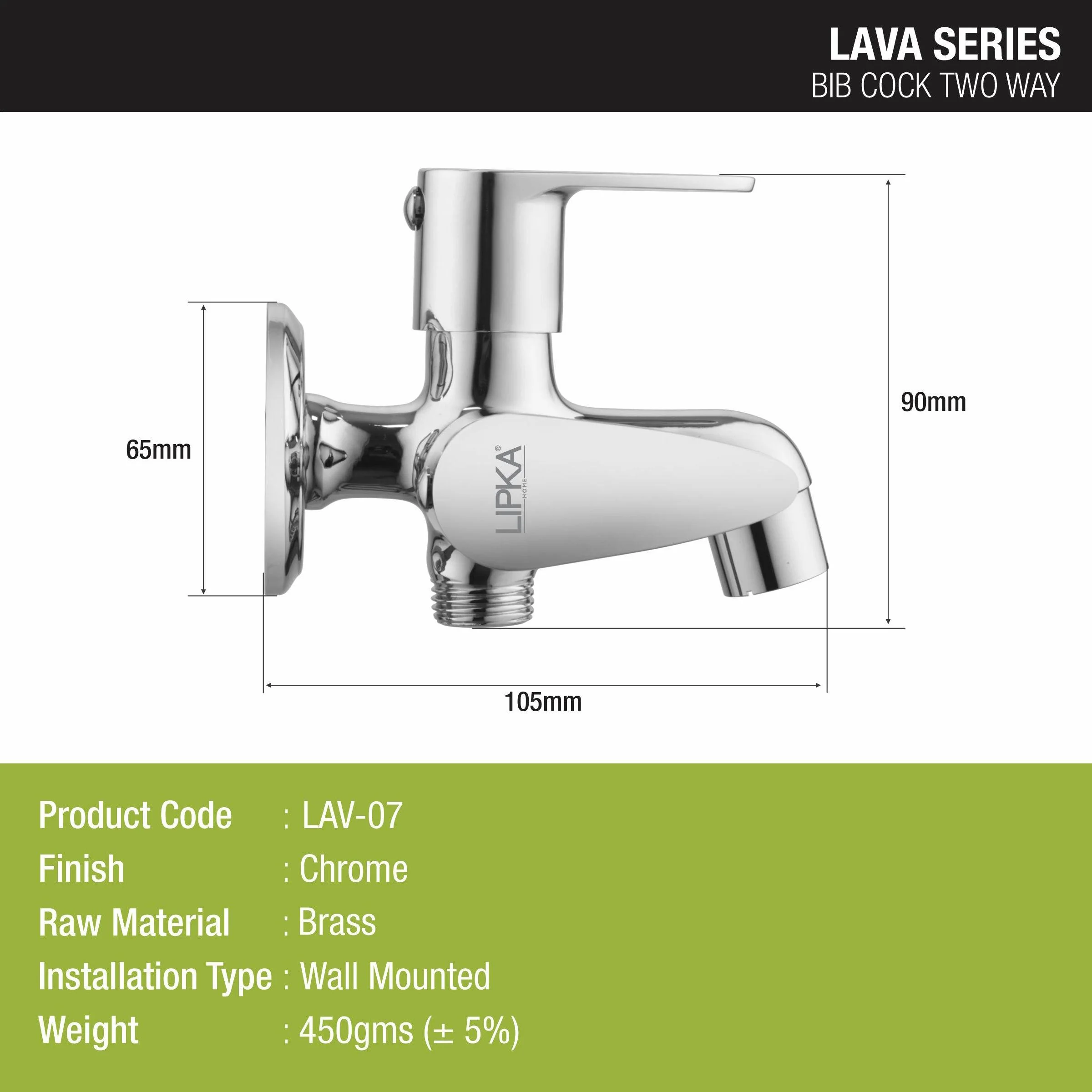 Lava Two Way Bib Tap Brass Faucet (Double Handle) - LIPKA - Image 2