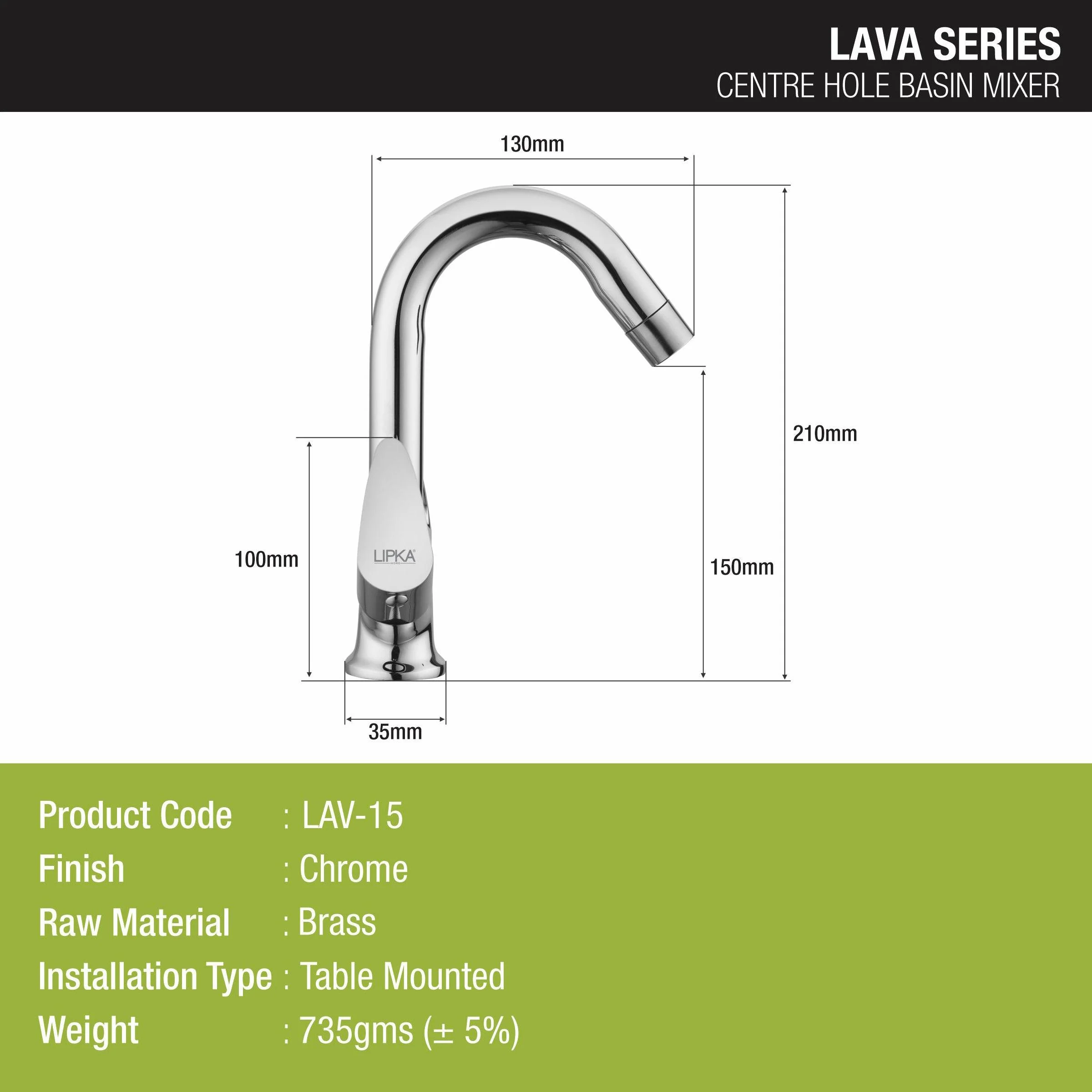 Lava Centre Hole Basin Mixer with Swivel Spout Faucet - LIPKA - Image 2