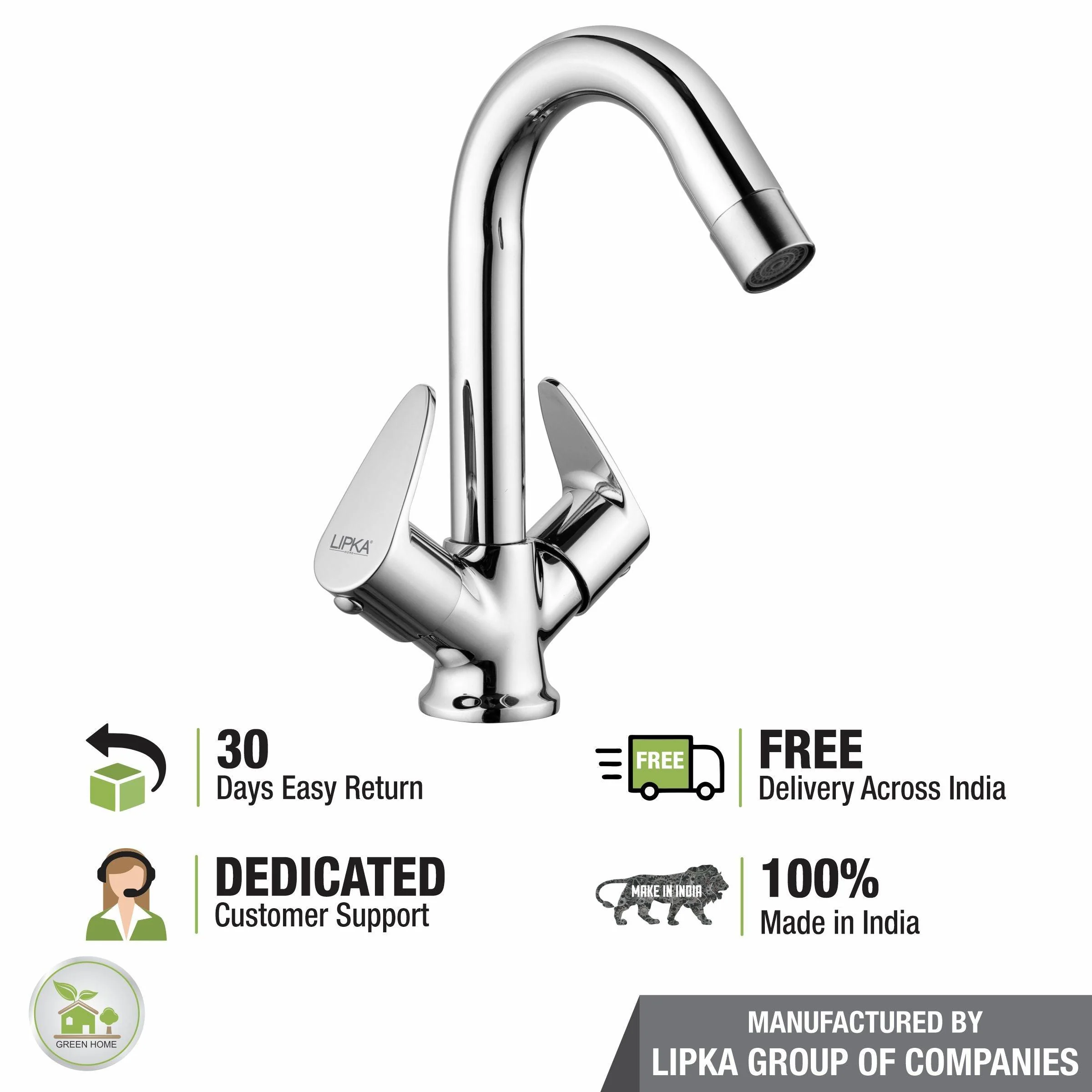 Lava Centre Hole Basin Mixer with Swivel Spout Faucet - LIPKA - Image 6