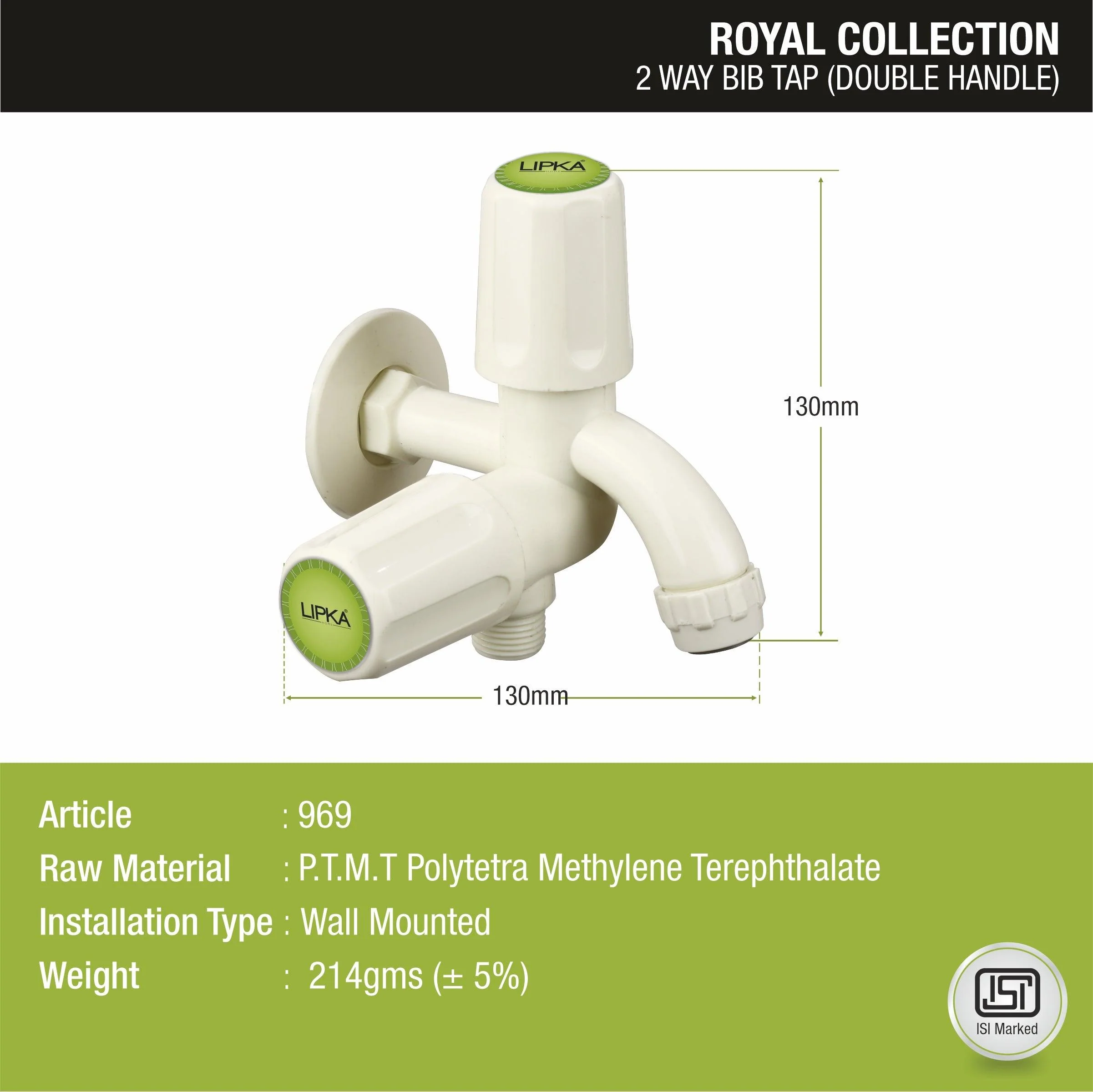 Royal Two Way Bib Tap PTMT Faucet (Double Handle) - LIPKA - Image 2