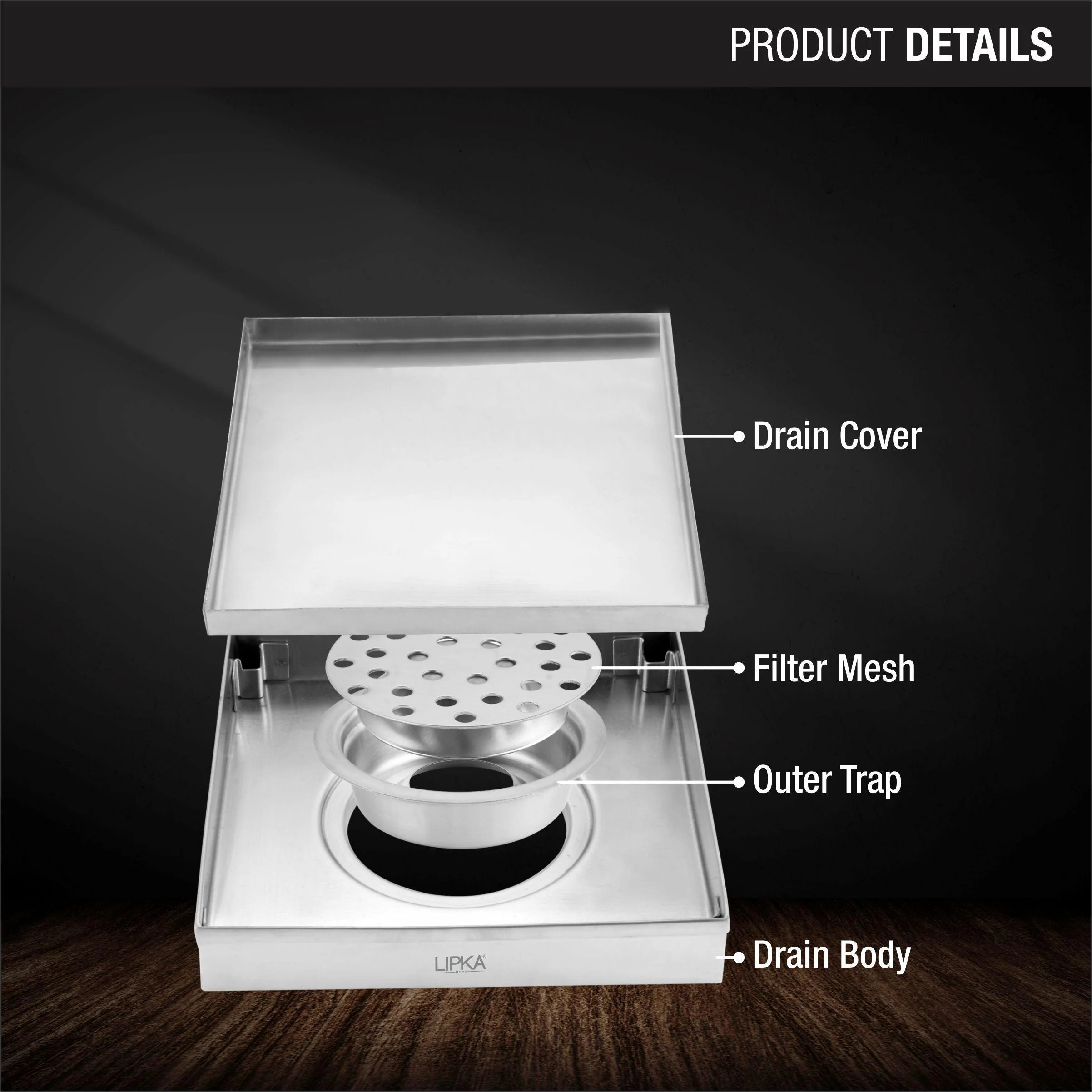 Marble Insert Floor Drain (12 x 12 Inches) - LIPKA - Image 3