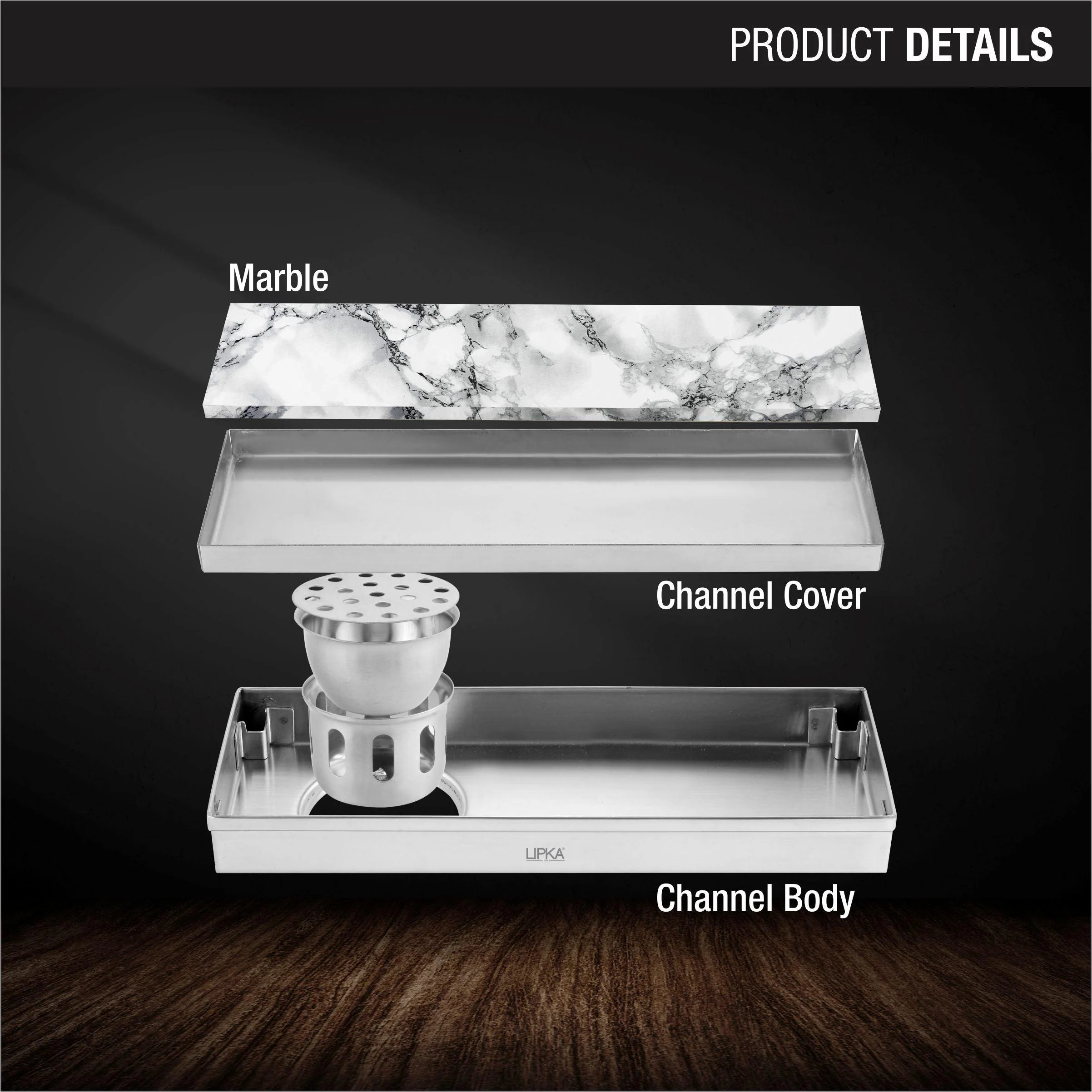 Marble Insert Shower Drain Channel (12 x 4 Inches) - LIPKA - Image 3