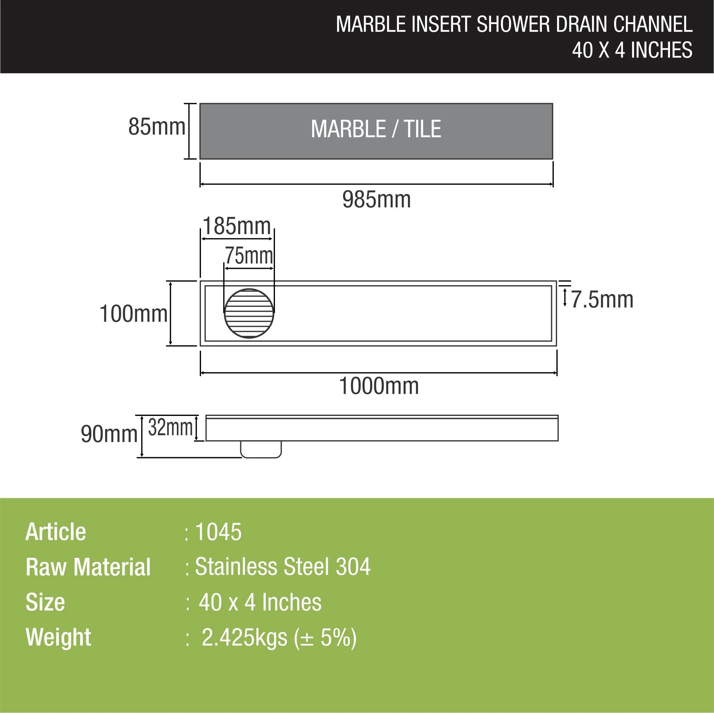 Marble Insert Shower Drain Channel (40 x 4 Inches) - LIPKA - Image 2