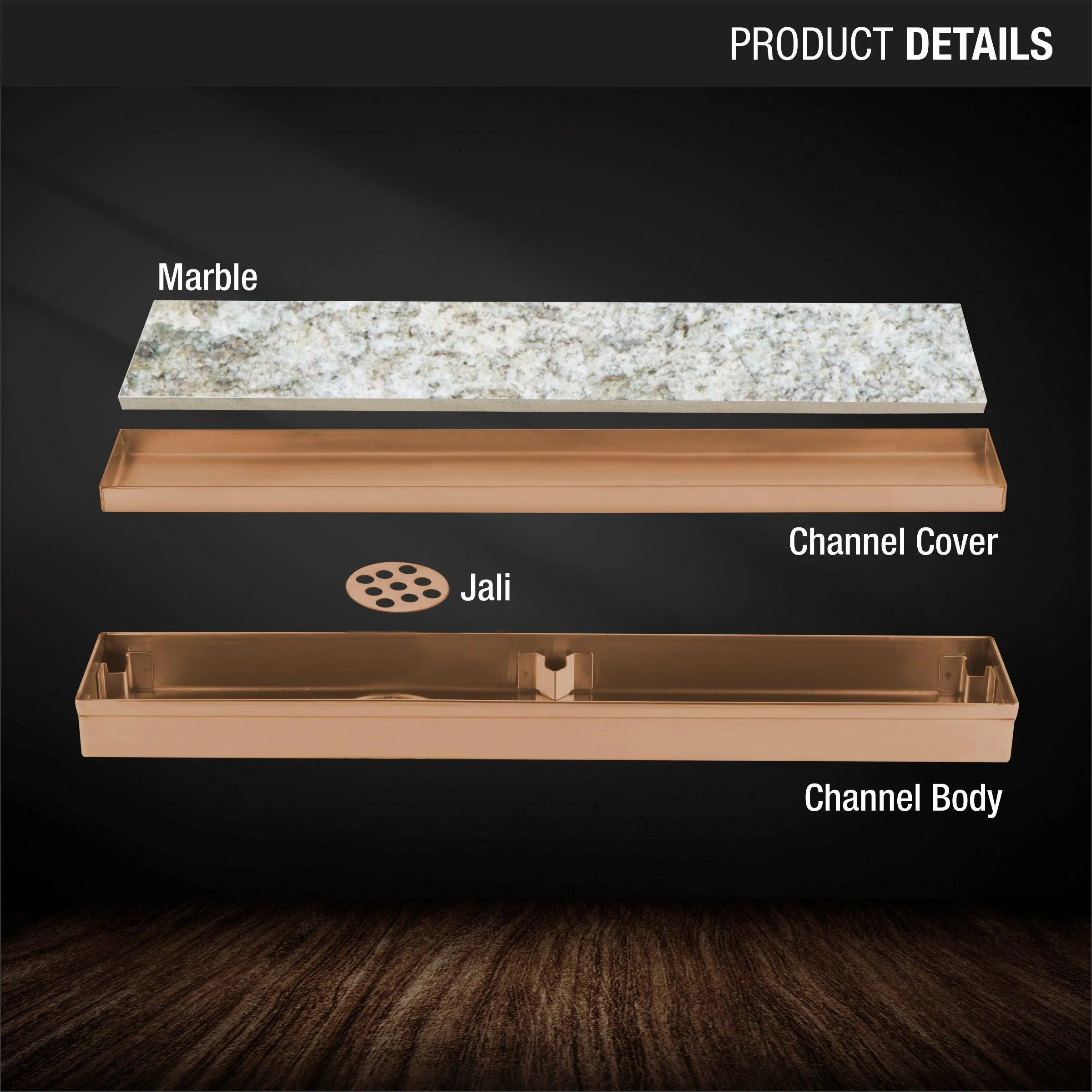 Marble Insert Shower Drain Channel - Antique Copper (12 x 2 Inches) - LIPKA - Image 3