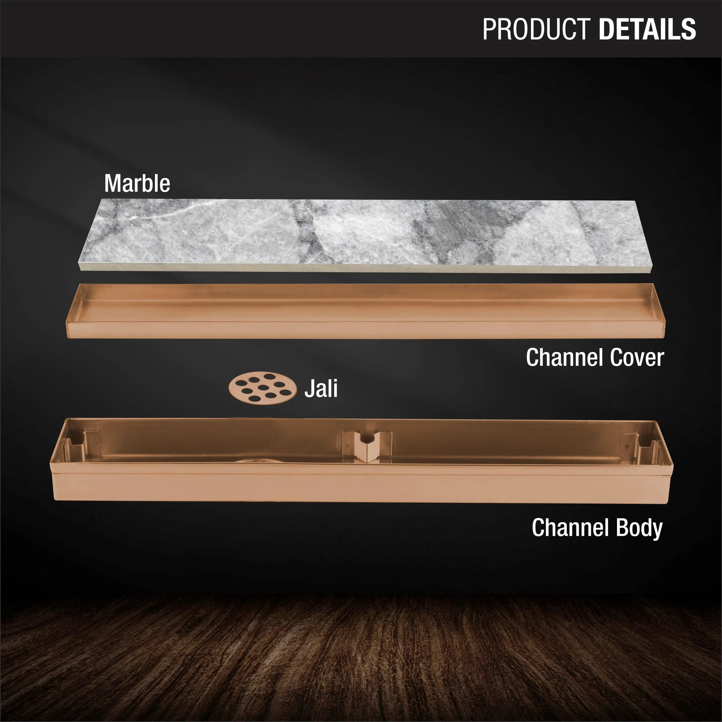 Marble Insert Shower Drain Channel - Antique Copper (32 x 2 Inches) - LIPKA - Image 3