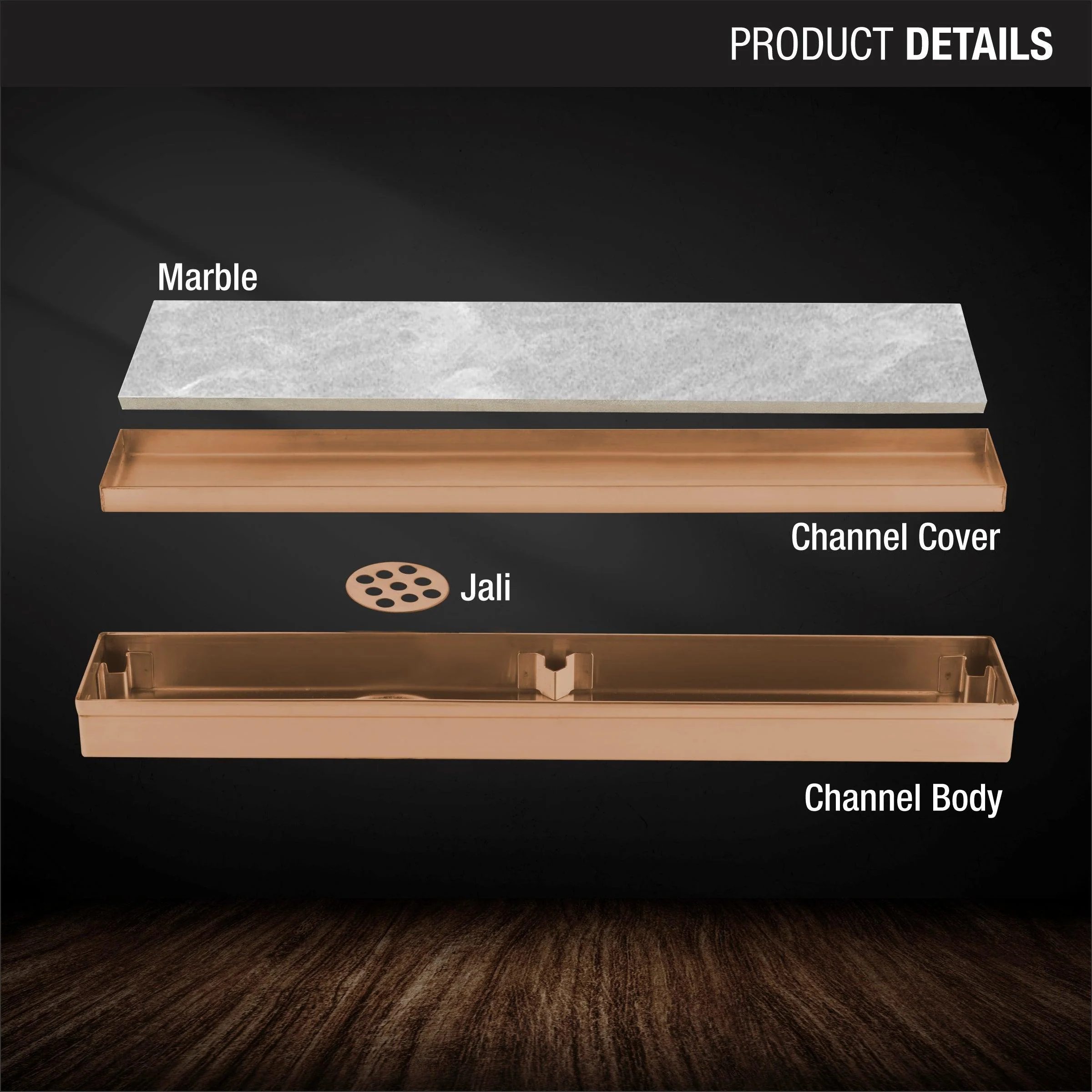 Marble Insert Shower Drain Channel - Antique Copper (36 x 2 Inches) - LIPKA - Image 3