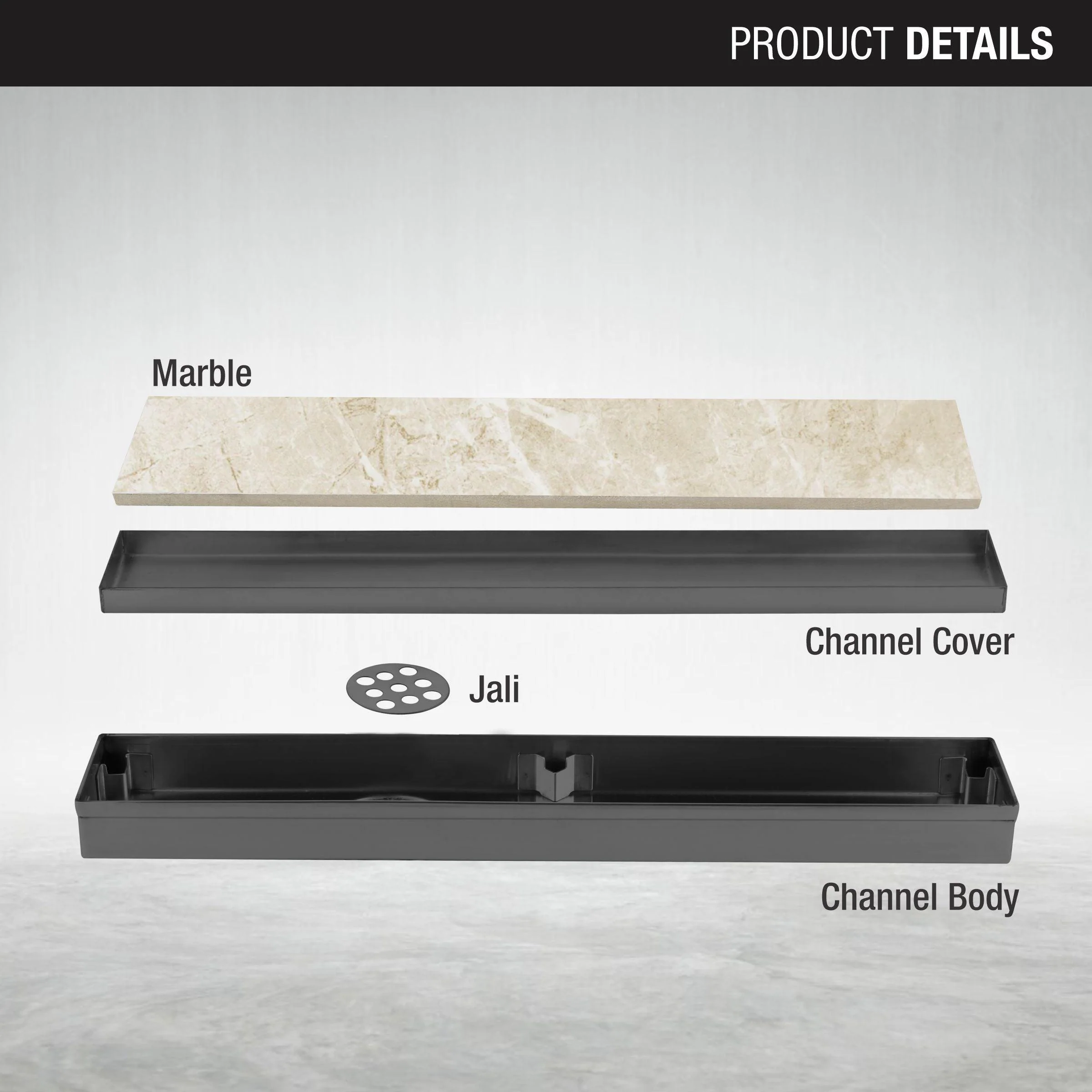 Marble Insert Shower Drain Channel - Black (12 x 2 Inches) - LIPKA - Image 3