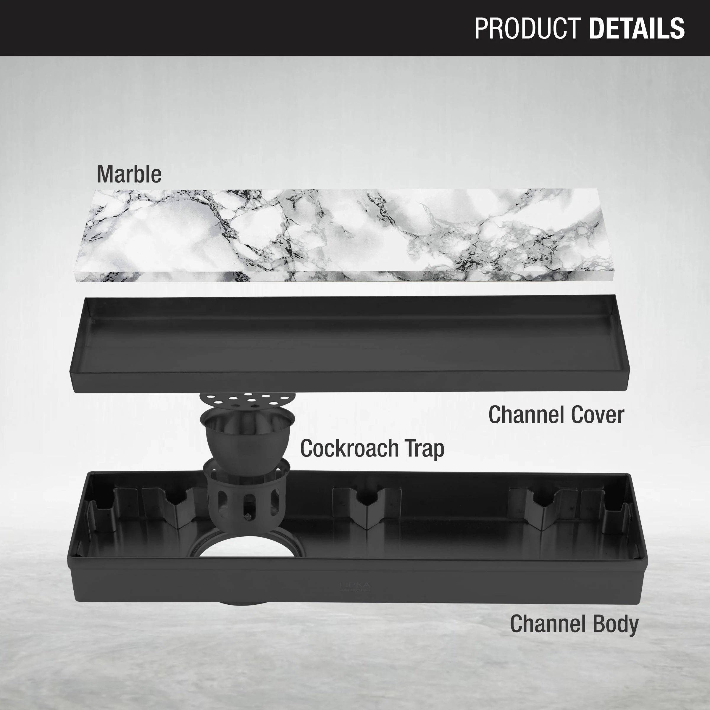 Marble Insert Shower Drain Channel - Black (12 x 3 Inches) - LIPKA - Image 3