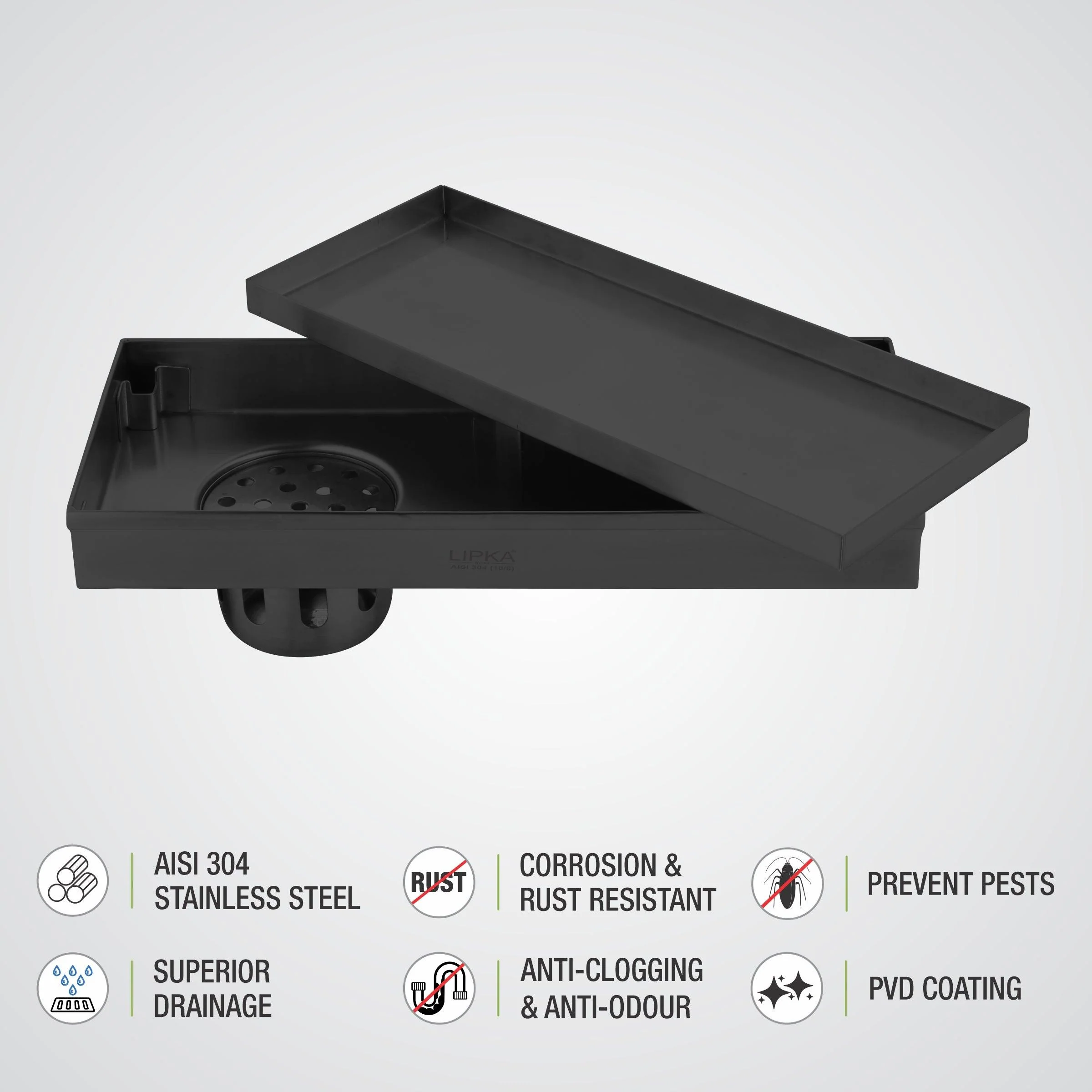 Marble Insert Shower Drain Channel - Black (12 x 5 Inches) - LIPKA - Image 4