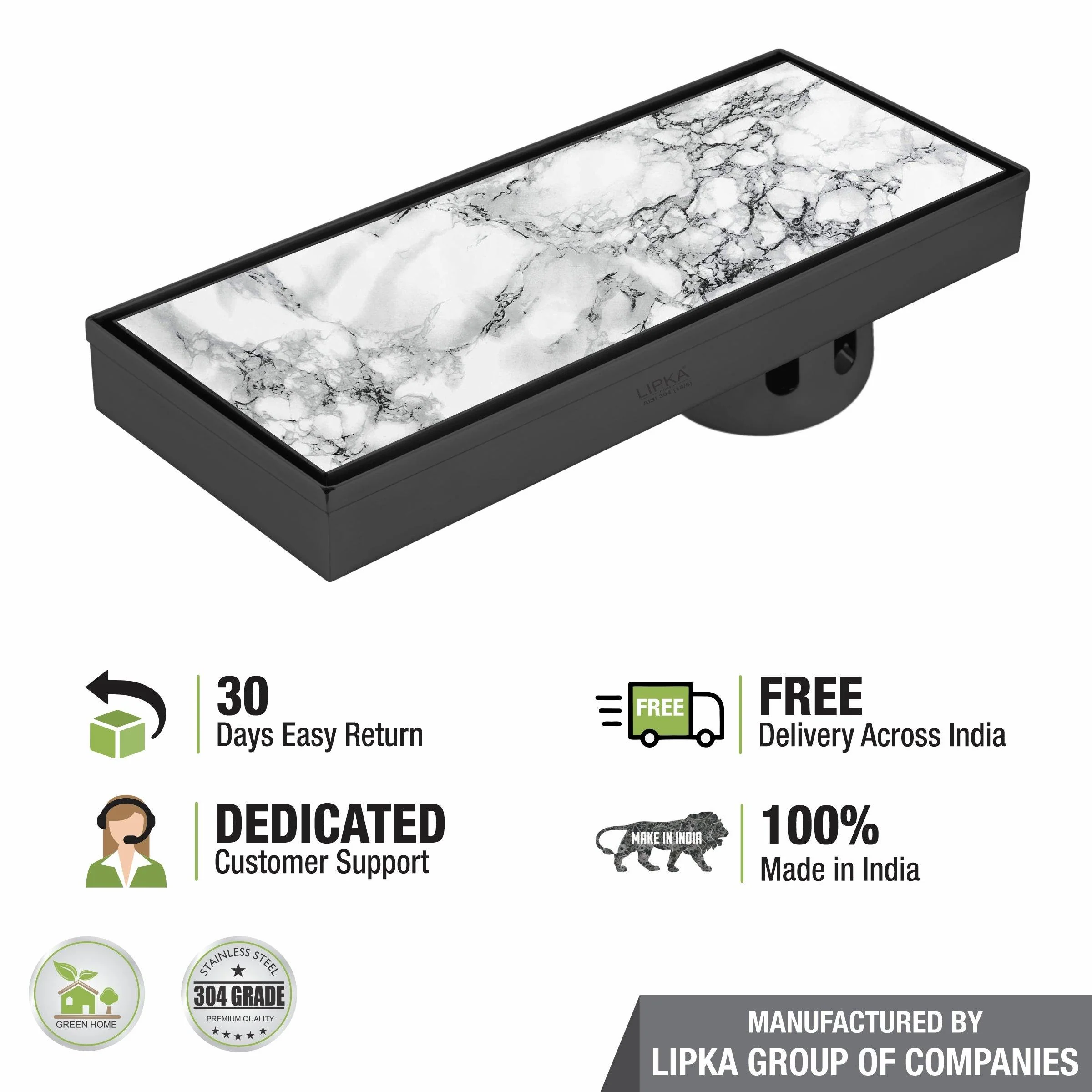 Marble Insert Shower Drain Channel - Black (12 x 5 Inches) - LIPKA - Image 5