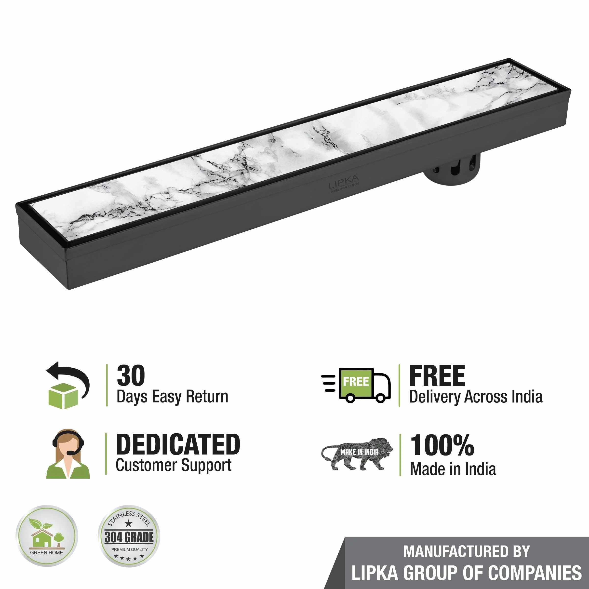 Marble Insert Shower Drain Channel - Black (32 x 3 Inches) - LIPKA - Image 5