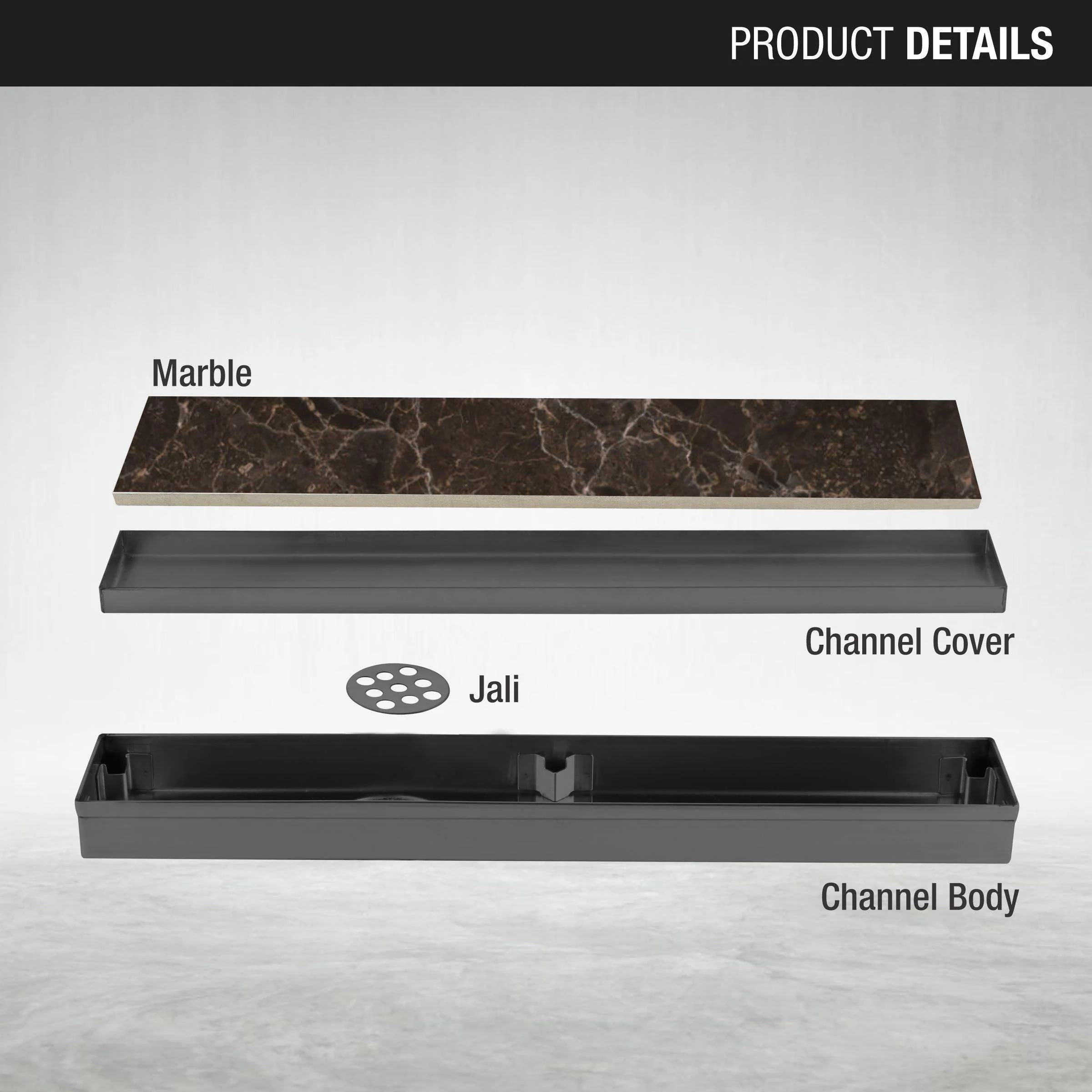 Marble Insert Shower Drain Channel - Black (36 x 2 Inches) - LIPKA - Image 3