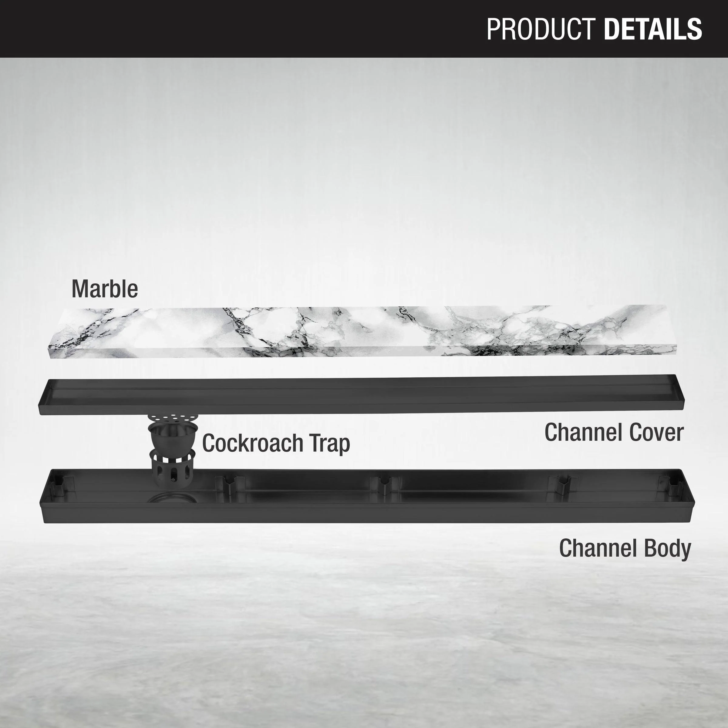 Marble Insert Shower Drain Channel - Black (36 x 3 Inches) - LIPKA - Image 3