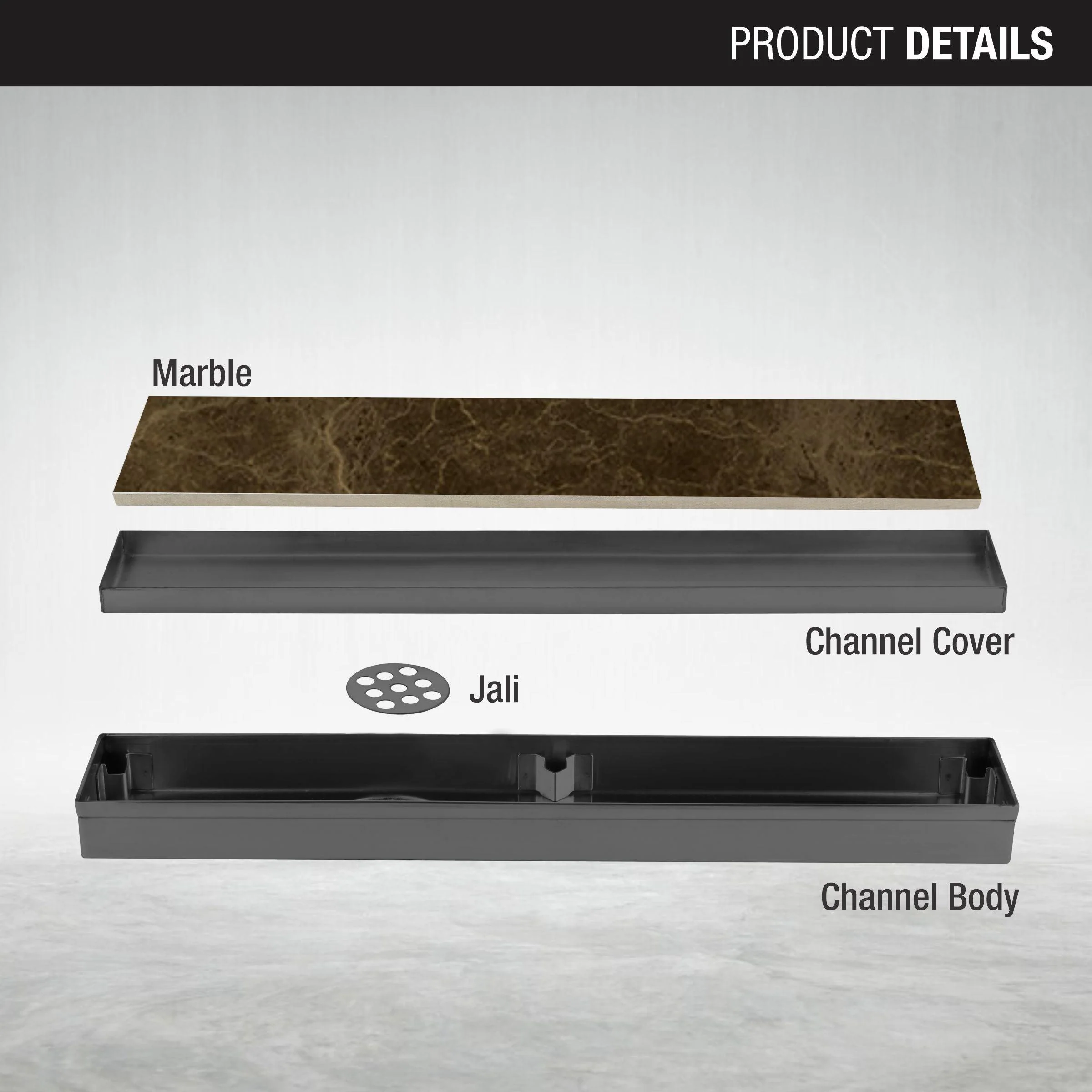 Marble Insert Shower Drain Channel - Black (40 x 2 Inches) - LIPKA - Image 3