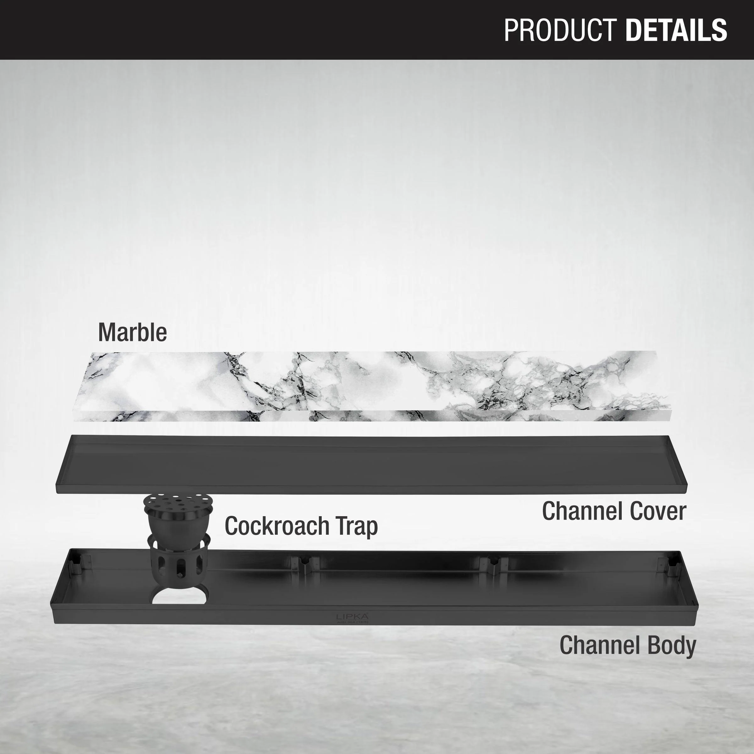 Marble Insert Shower Drain Channel - Black (40 x 5 Inches) - LIPKA - Image 3
