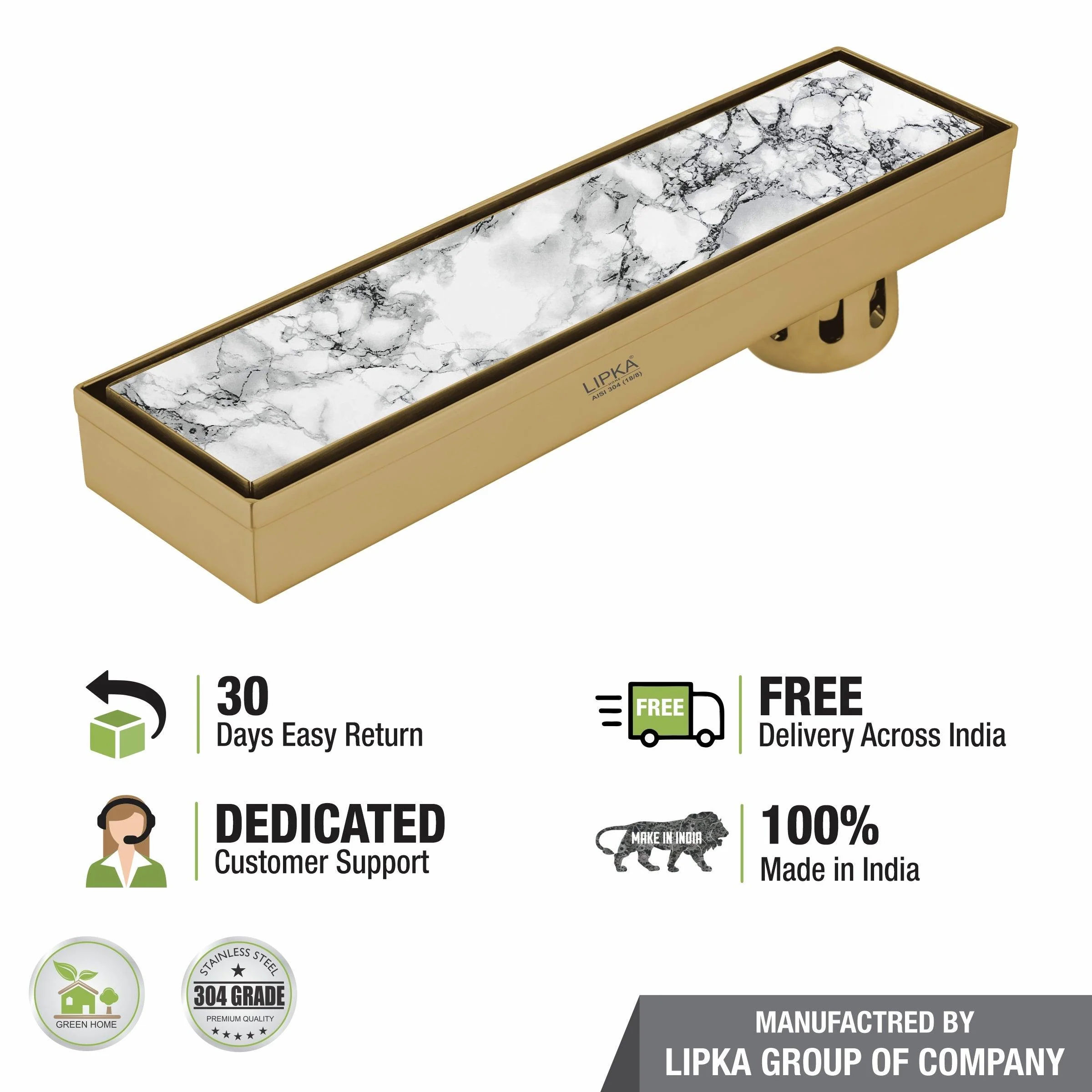 Marble Insert Shower Drain Channel - Yellow Gold (12 x 3 Inches) - LIPKA - Image 5