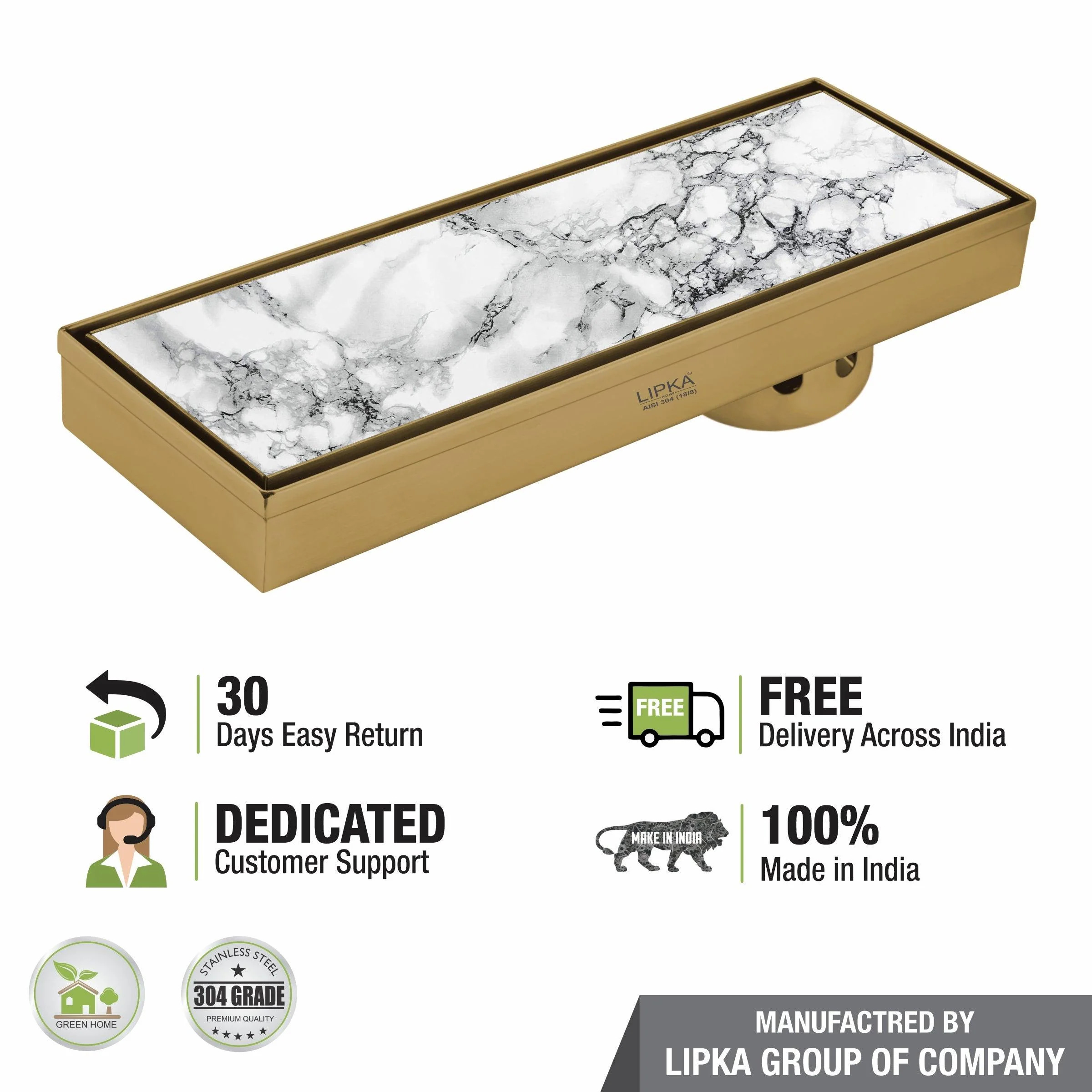 Marble Insert Shower Drain Channel - Yellow Gold (12 x 4 Inches) - LIPKA - Image 6