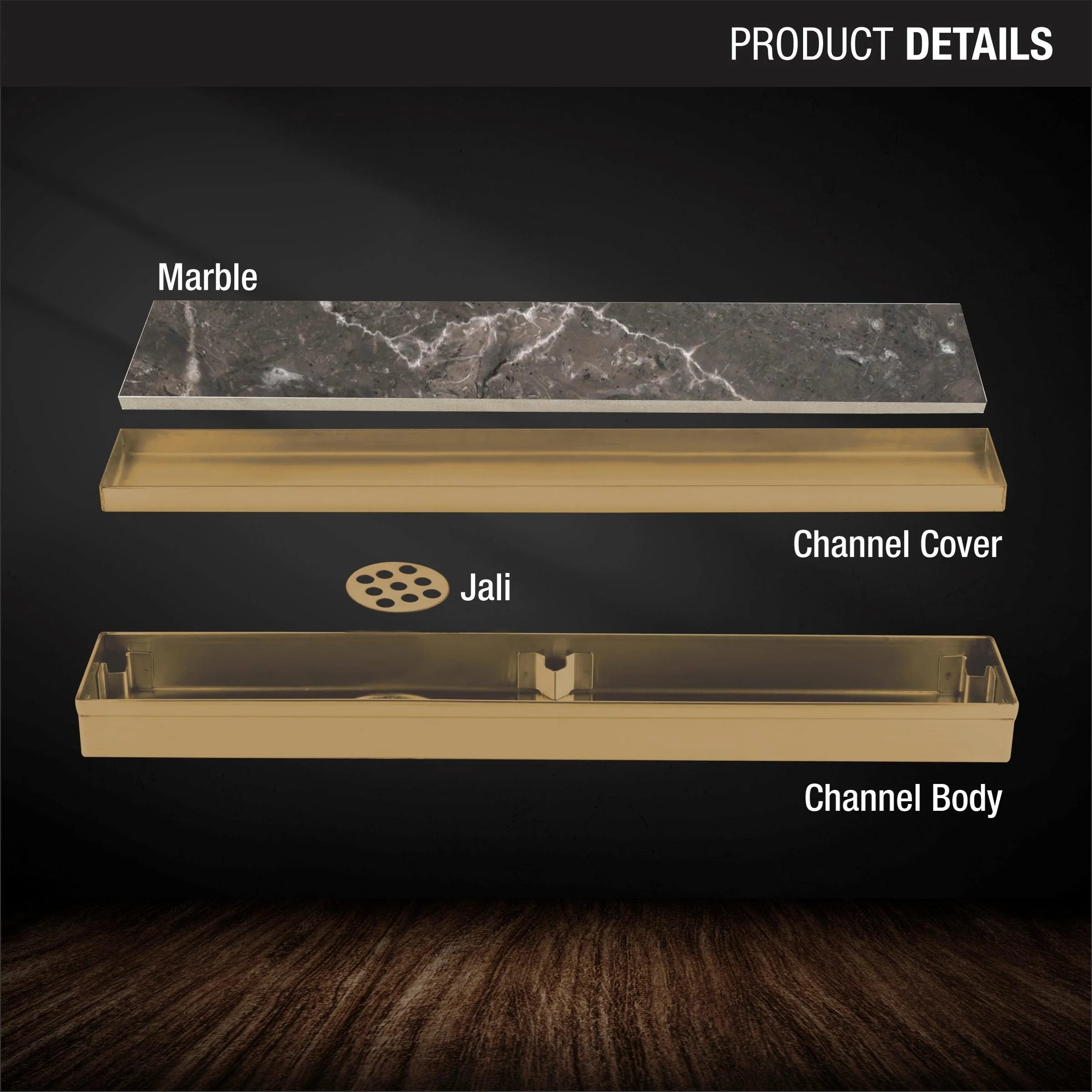 Marble Insert Shower Drain Channel - Yellow Gold (18 x 2 Inches) - LIPKA - Image 3