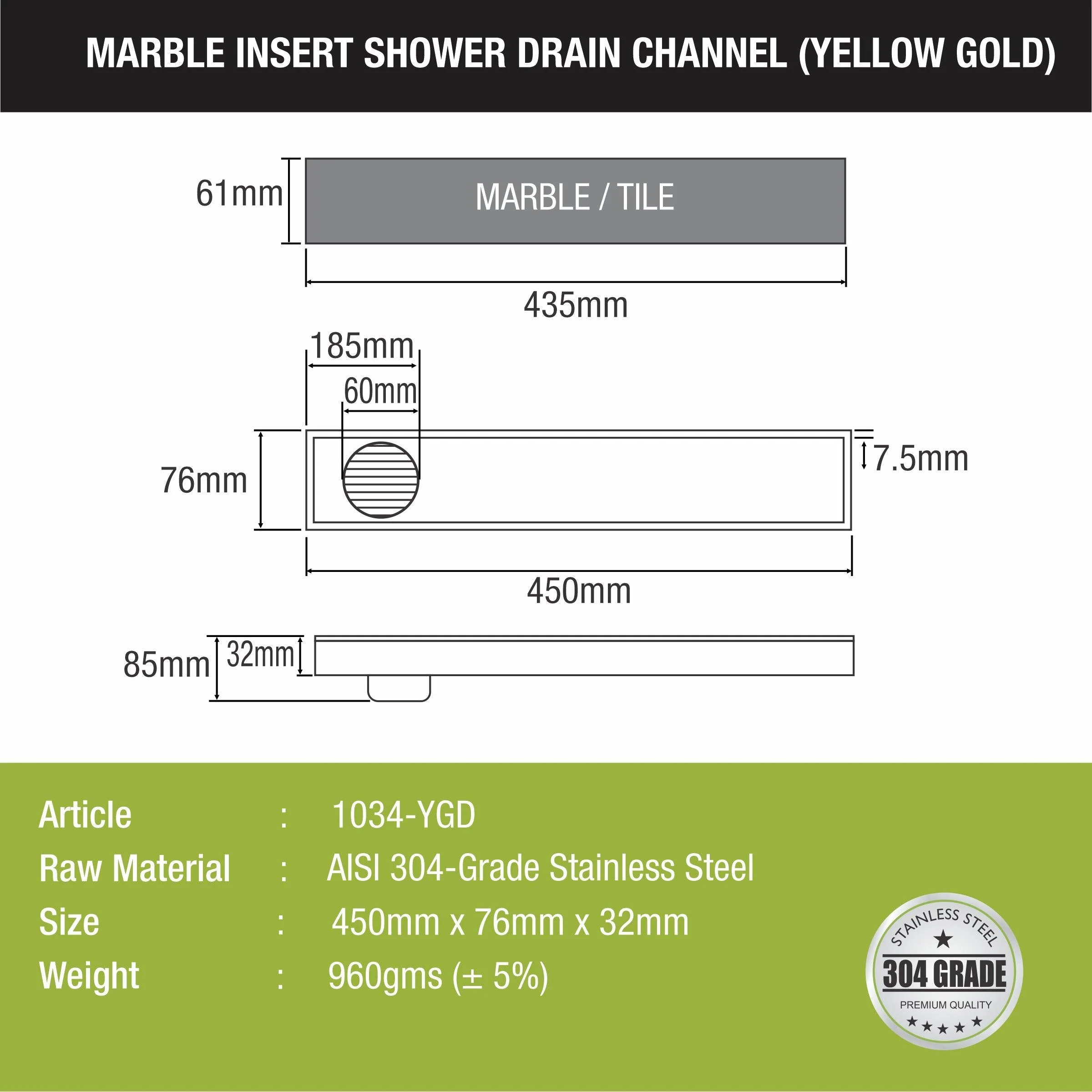 Marble Insert Shower Drain Channel - Yellow Gold (18 x 3 Inches) - LIPKA - Image 2
