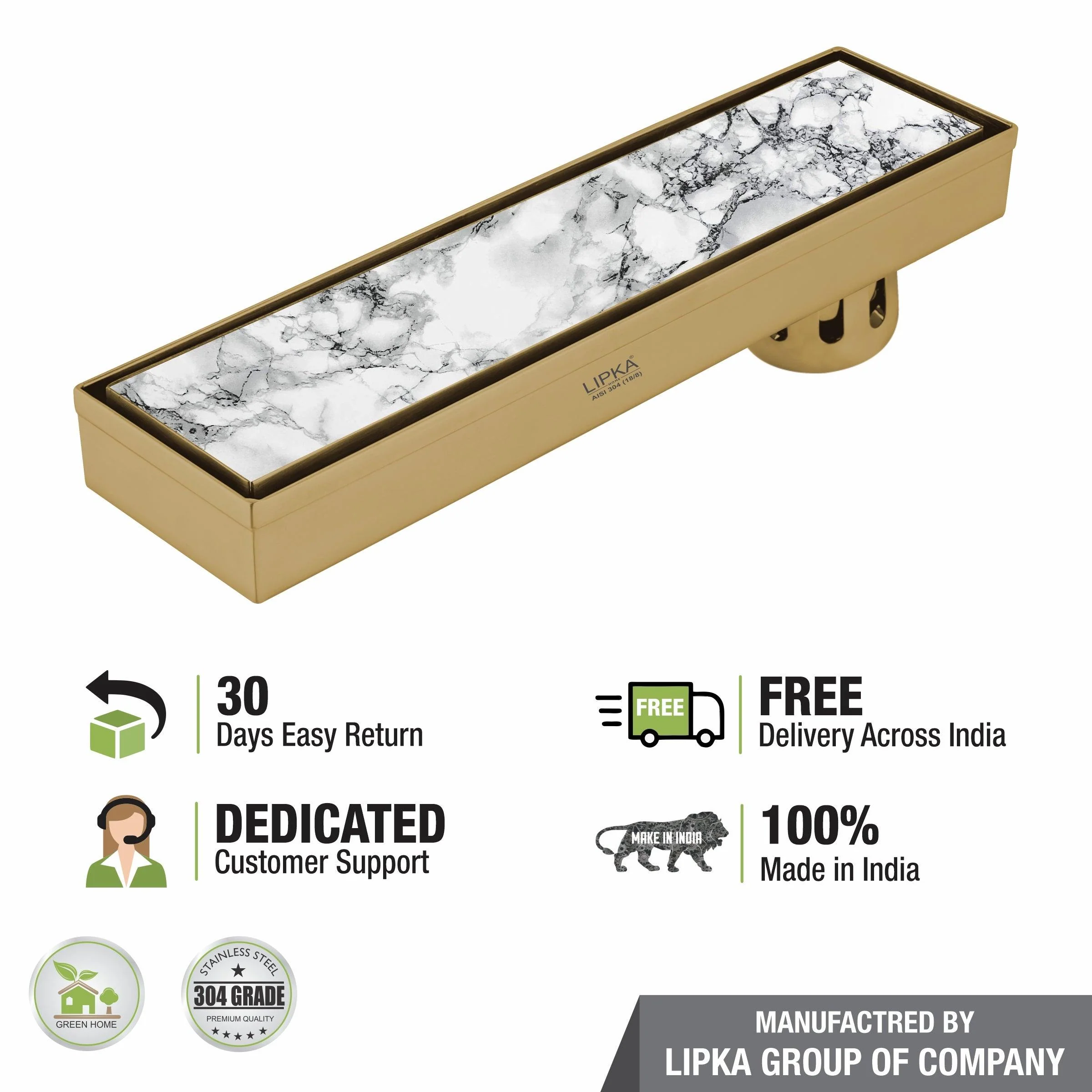 Marble Insert Shower Drain Channel - Yellow Gold (18 x 3 Inches) - LIPKA - Image 5