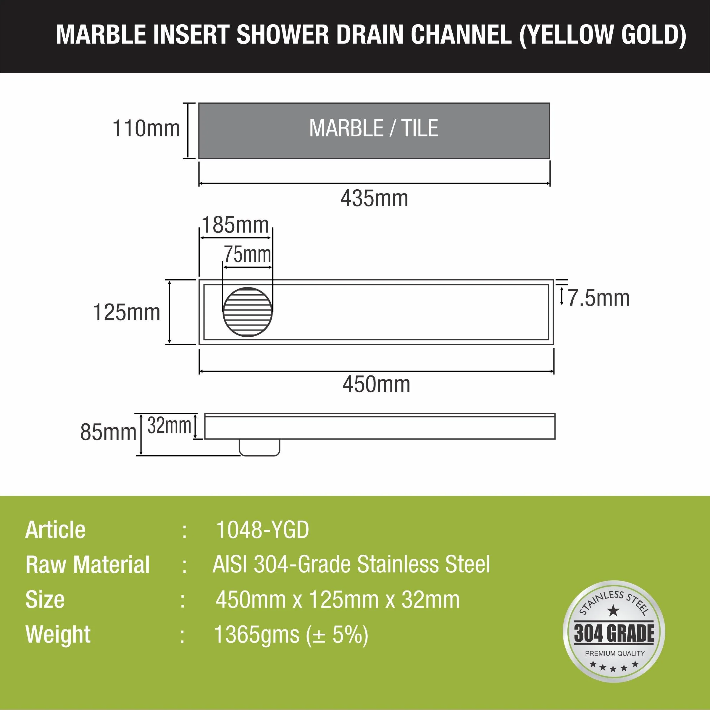 Marble Insert Shower Drain Channel - Yellow Gold (18 x 5 Inches) - LIPKA - Image 2