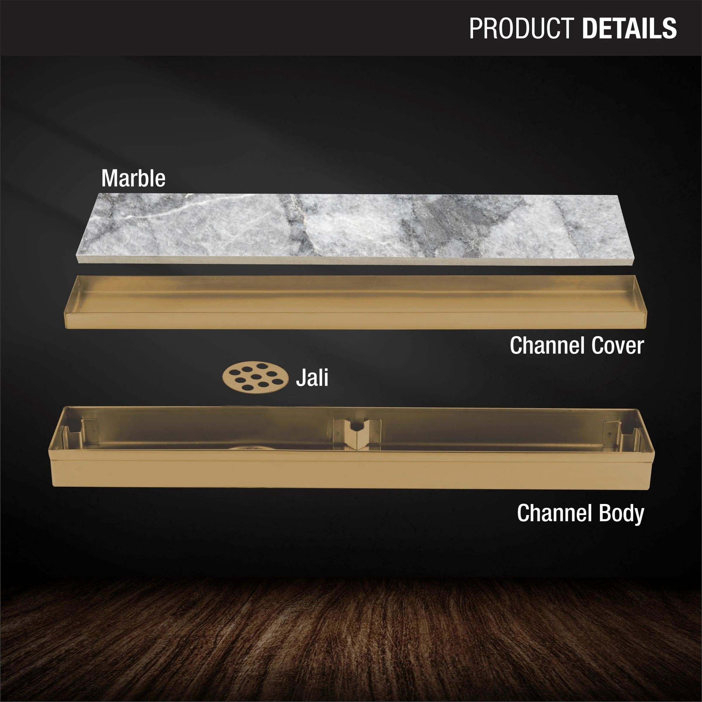 Marble Insert Shower Drain Channel - Yellow Gold (32 x 2 Inches) - LIPKA - Image 3