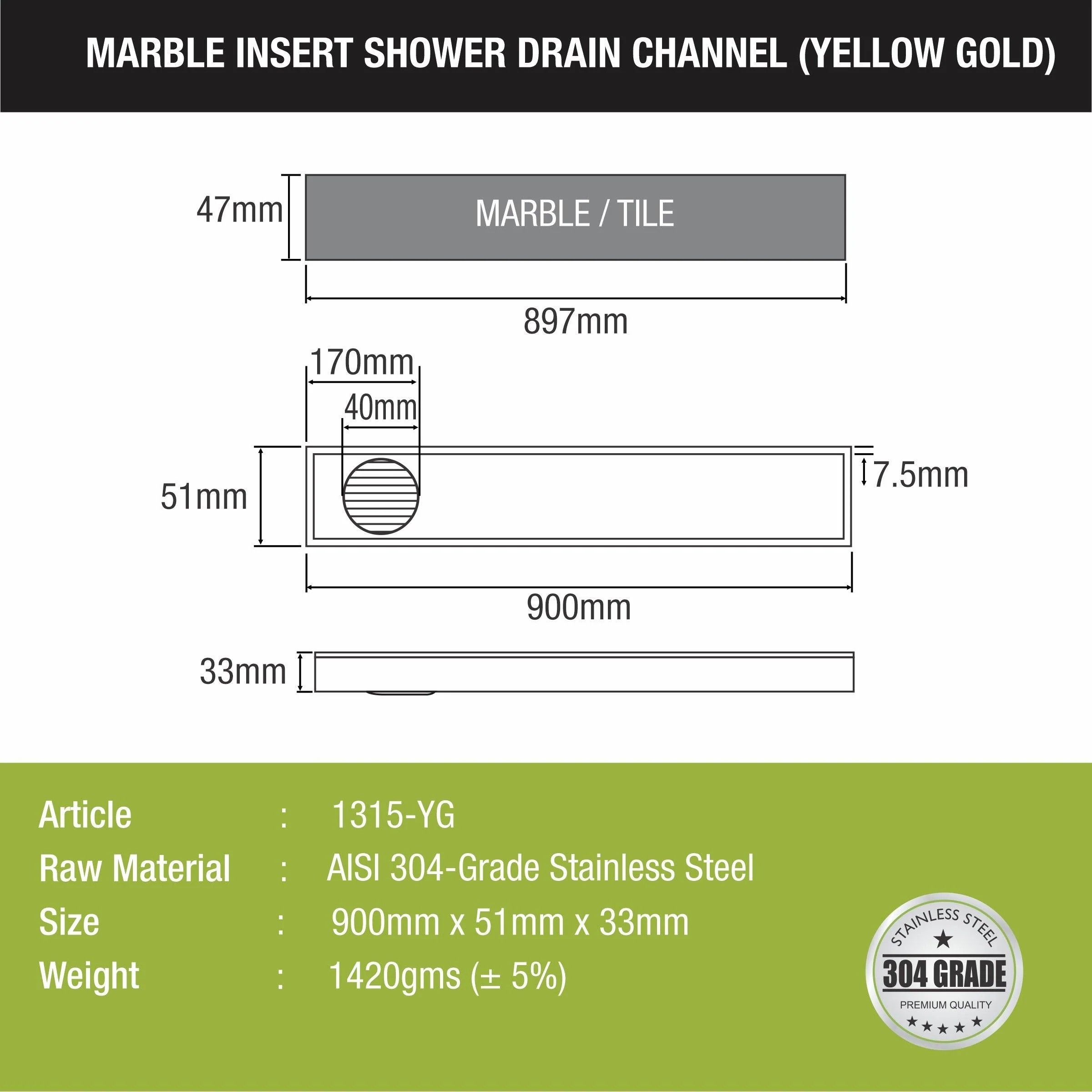 Marble Insert Shower Drain Channel - Yellow Gold (36 x 2 Inches) - LIPKA - Image 2