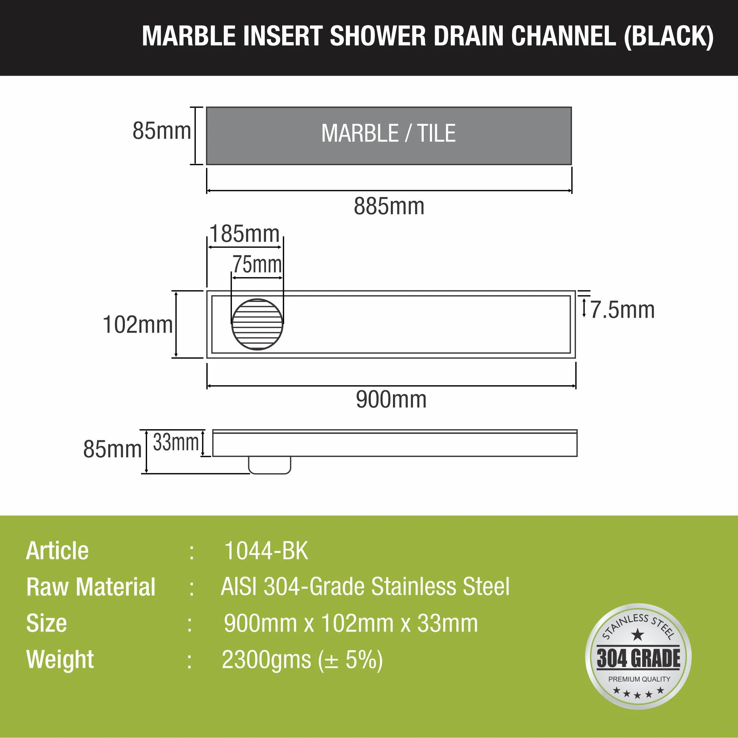 Marble Insert Shower Drain Channel - Black (36 x 4 Inches) - LIPKA - Image 2