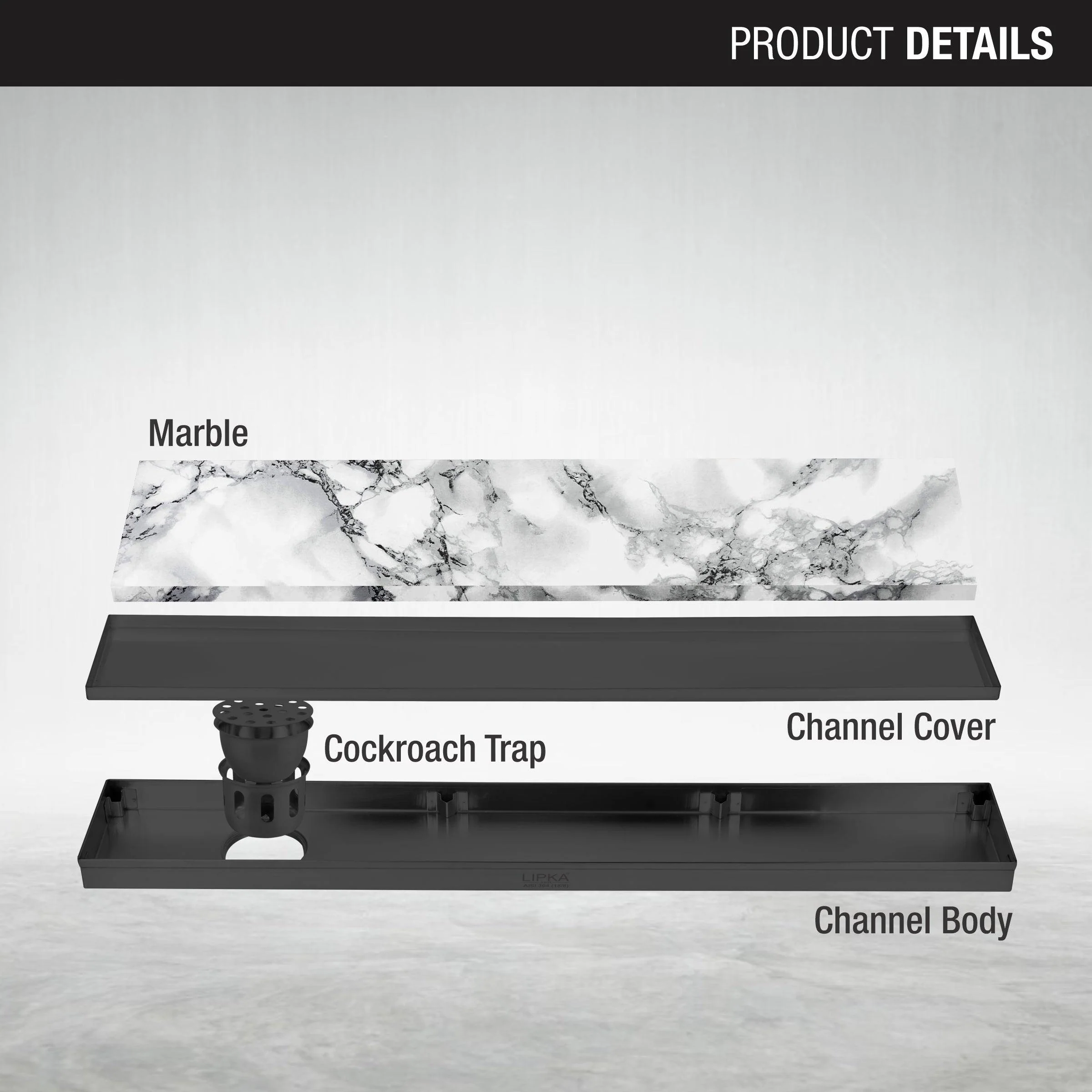 Marble Insert Shower Drain Channel - Black (36 x 4 Inches) - LIPKA - Image 3