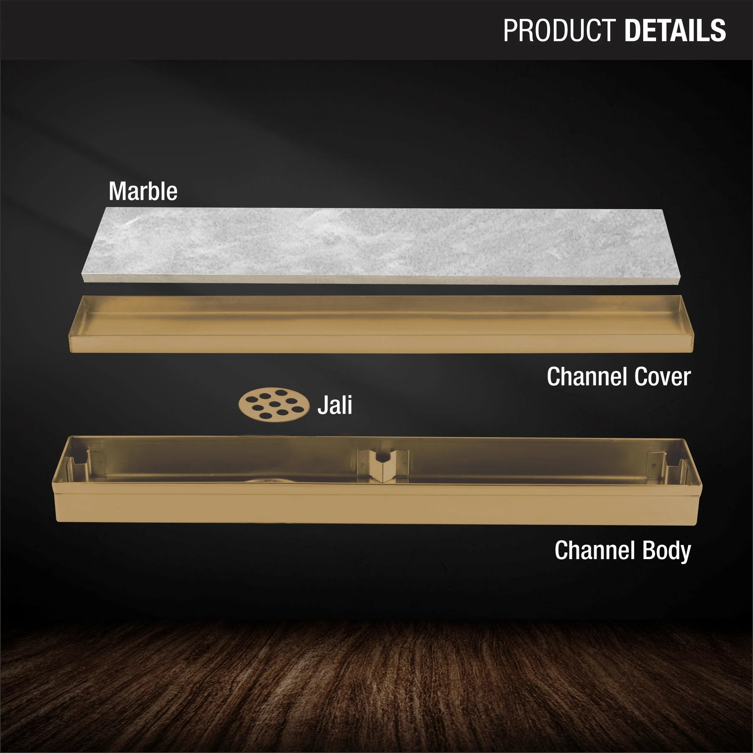 Marble Insert Shower Drain Channel - Yellow Gold (40 x 2 Inches) - LIPKA - Image 3