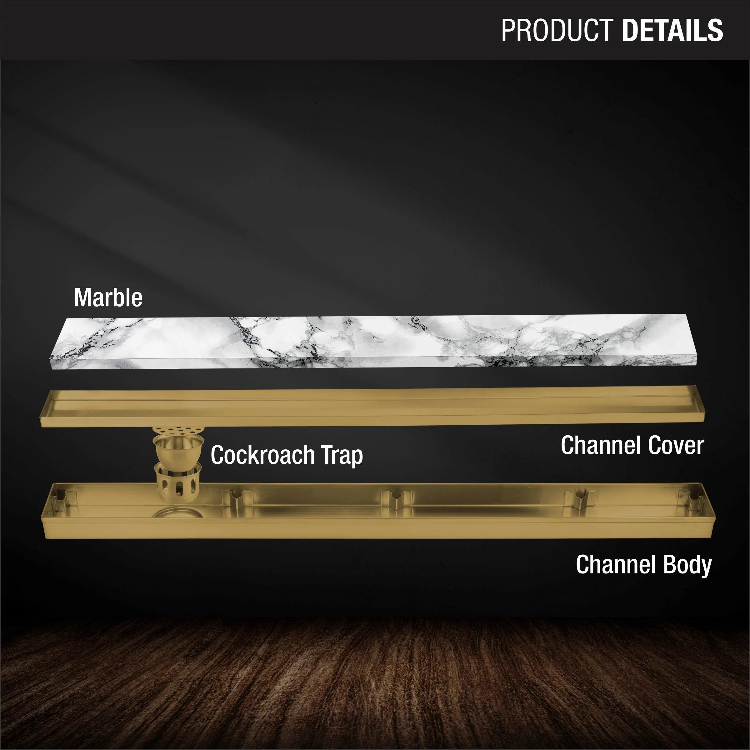 Marble Insert Shower Drain Channel - Yellow Gold (40 x 3 Inches) - LIPKA - Image 3