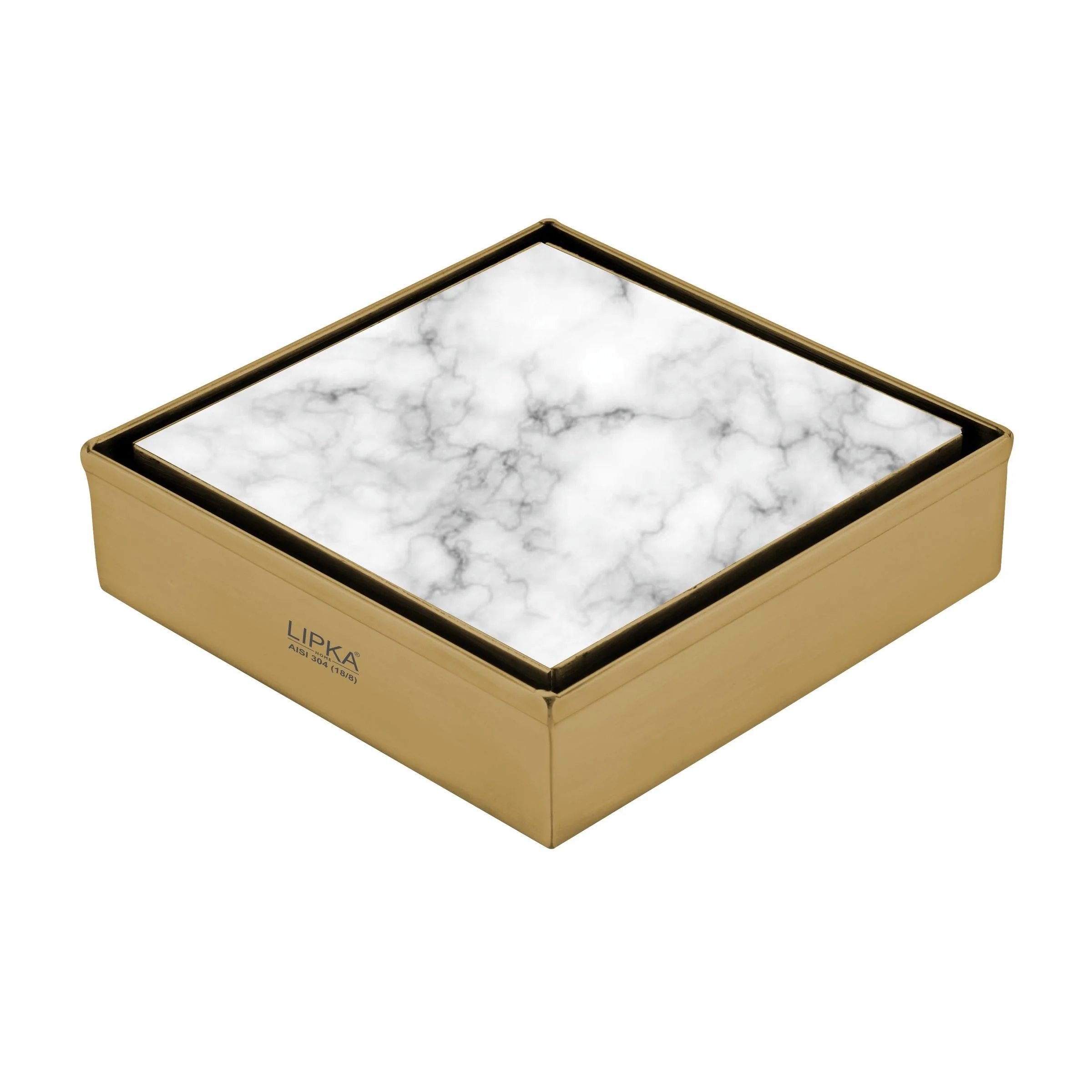 Marble Insert Square Floor Drain - Yellow Gold (5 x 5 Inches) - LIPKA