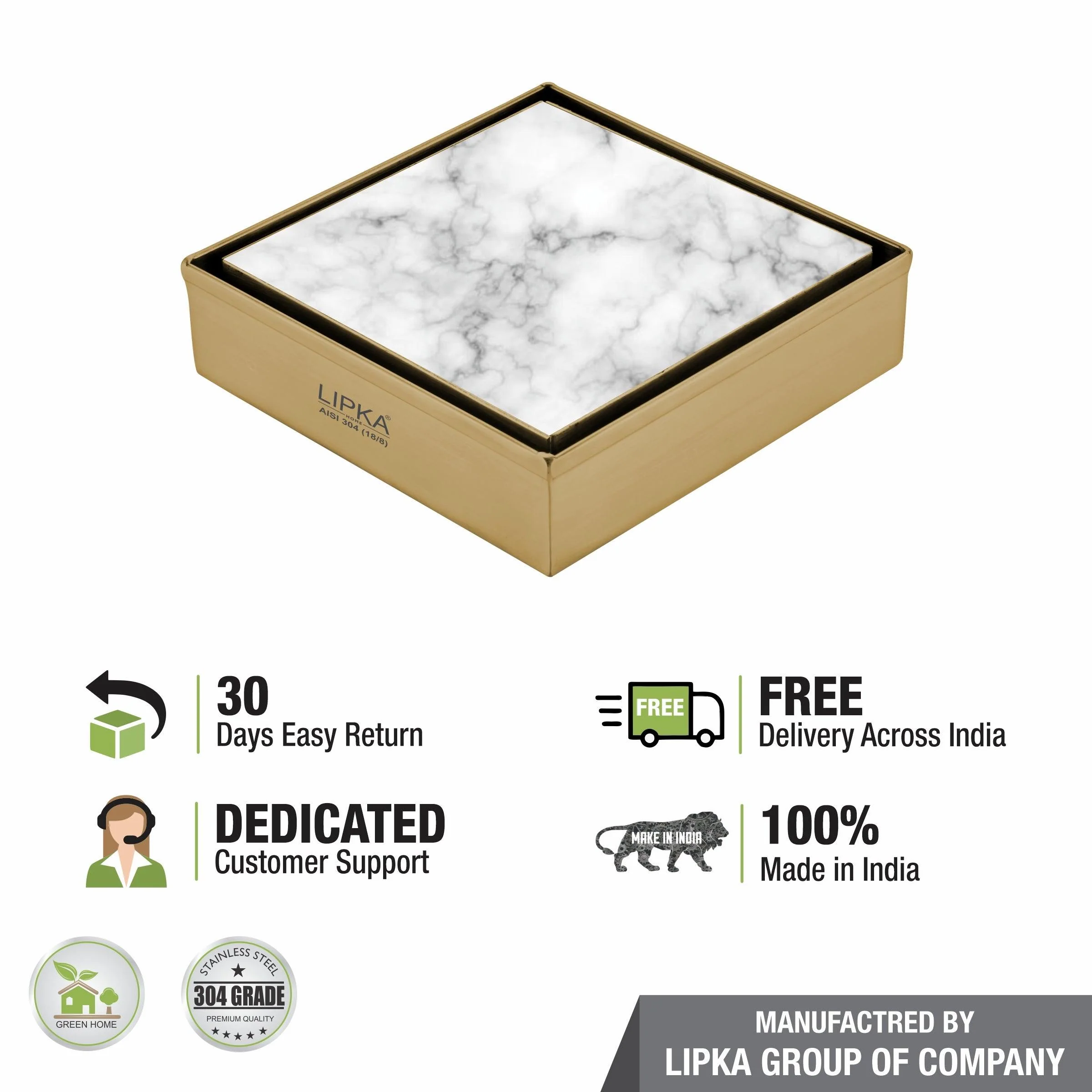 Marble Insert Square Floor Drain - Yellow Gold (6 x 6 Inches) - LIPKA - Image 6