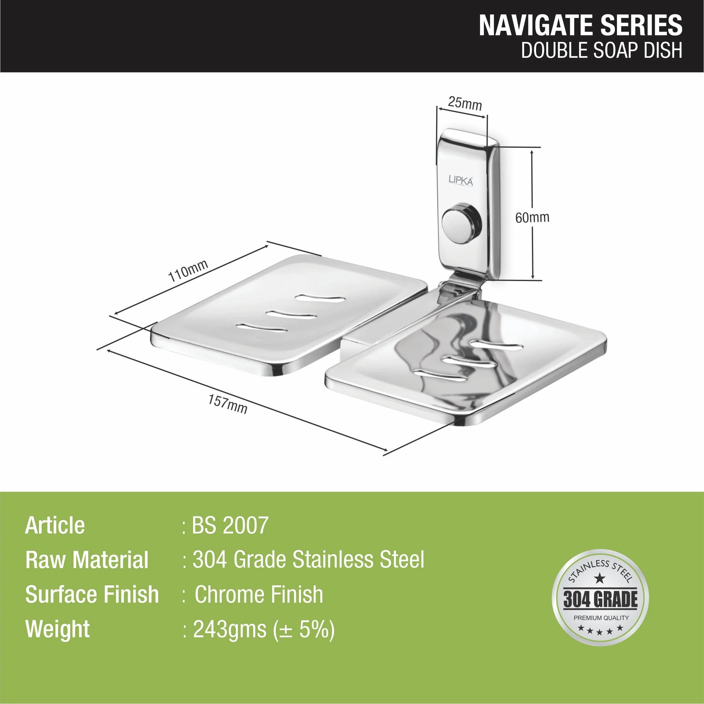 Navigate Double Soap Dish (304-SS) - LIPKA - Image 2