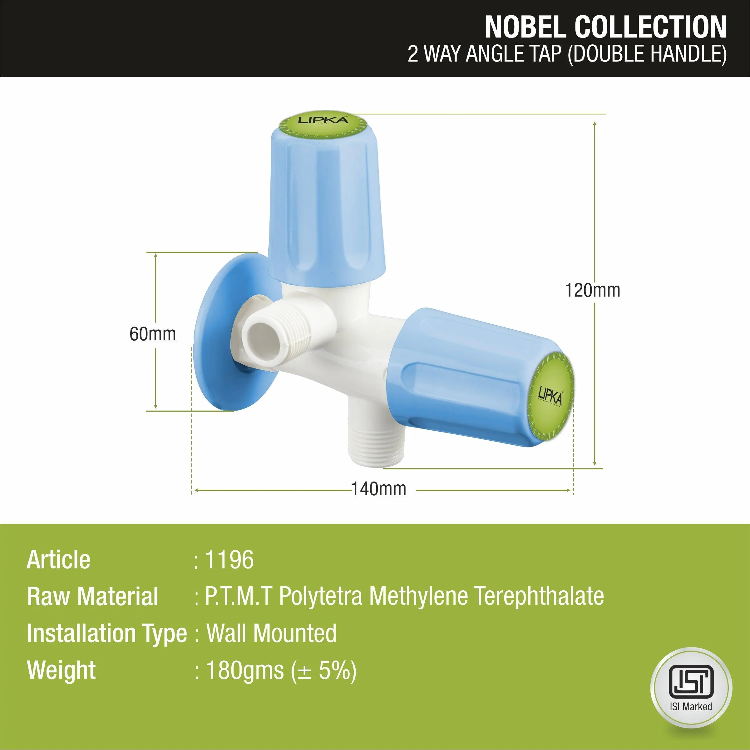 Nobel Two Way Angle Valve PTMT Faucet (Double Handle) - LIPKA - Image 3