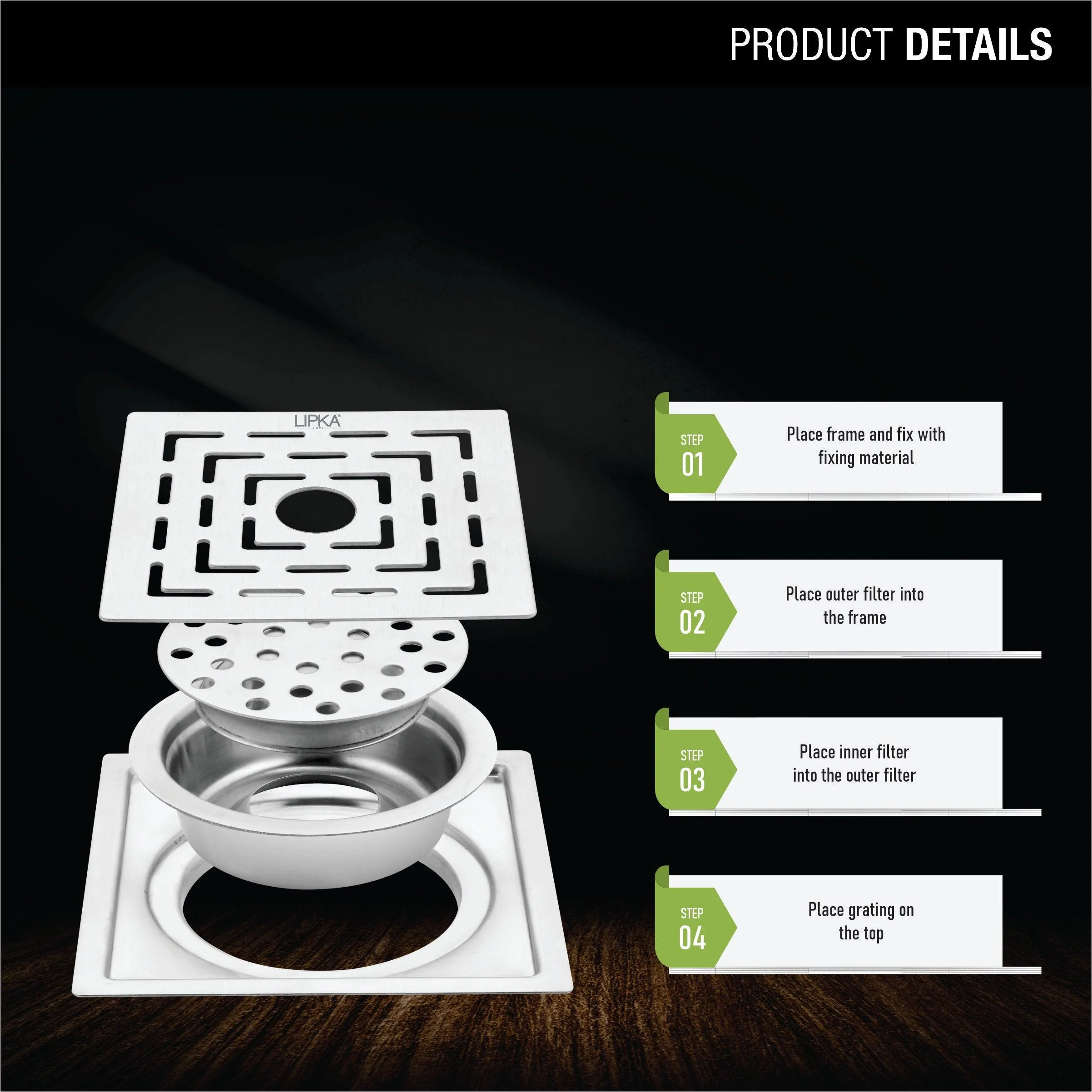 Orange Exclusive Square Flat Cut Floor Drain (5 Inches) with Cockroach Trap And Hole - LIPKA - Image 3