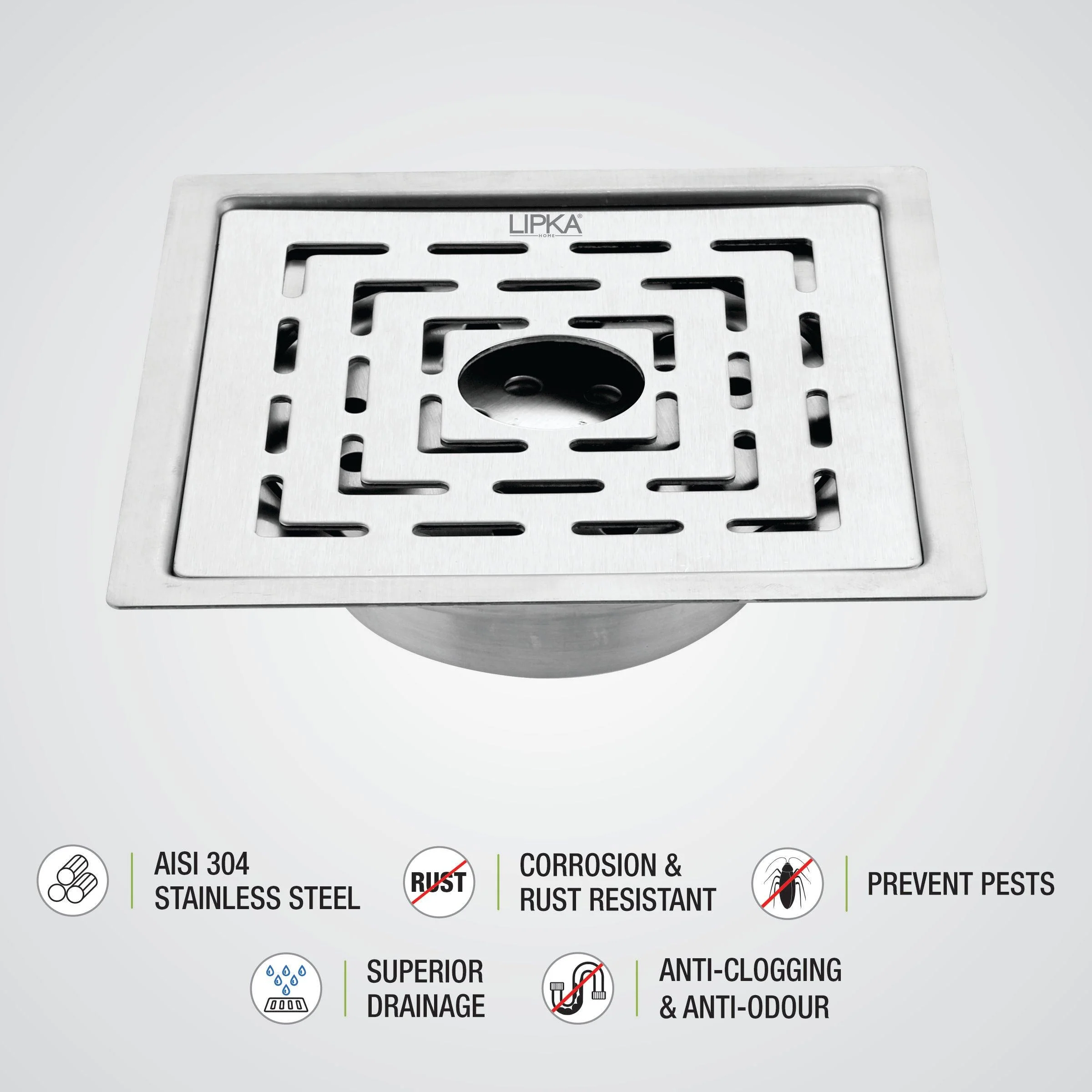 Orange Exclusive Square Flat Cut Floor Drain (5 Inches) with Cockroach Trap And Hole - LIPKA - Image 4
