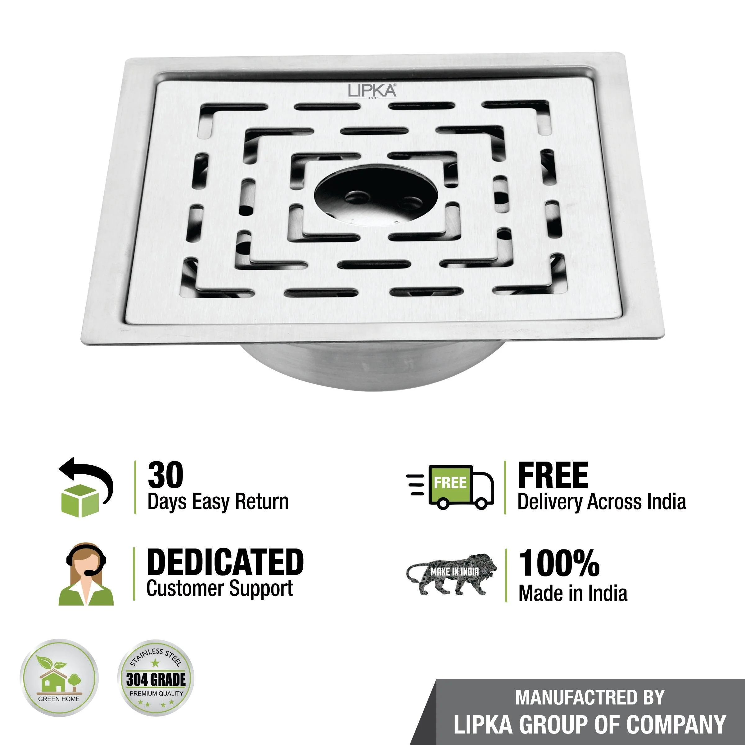Orange Exclusive Square Flat Cut Floor Drain (5 Inches) with Cockroach Trap And Hole - LIPKA - Image 5