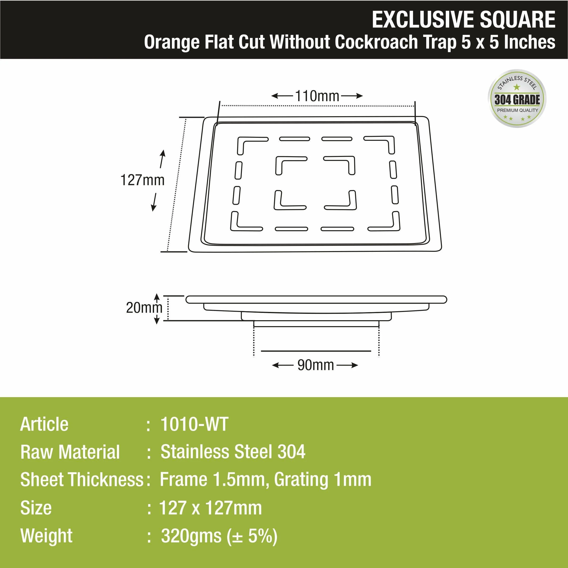 Orange Exclusive Square Flat Cut Floor Drain (5 x 5 Inches) - LIPKA - Image 3