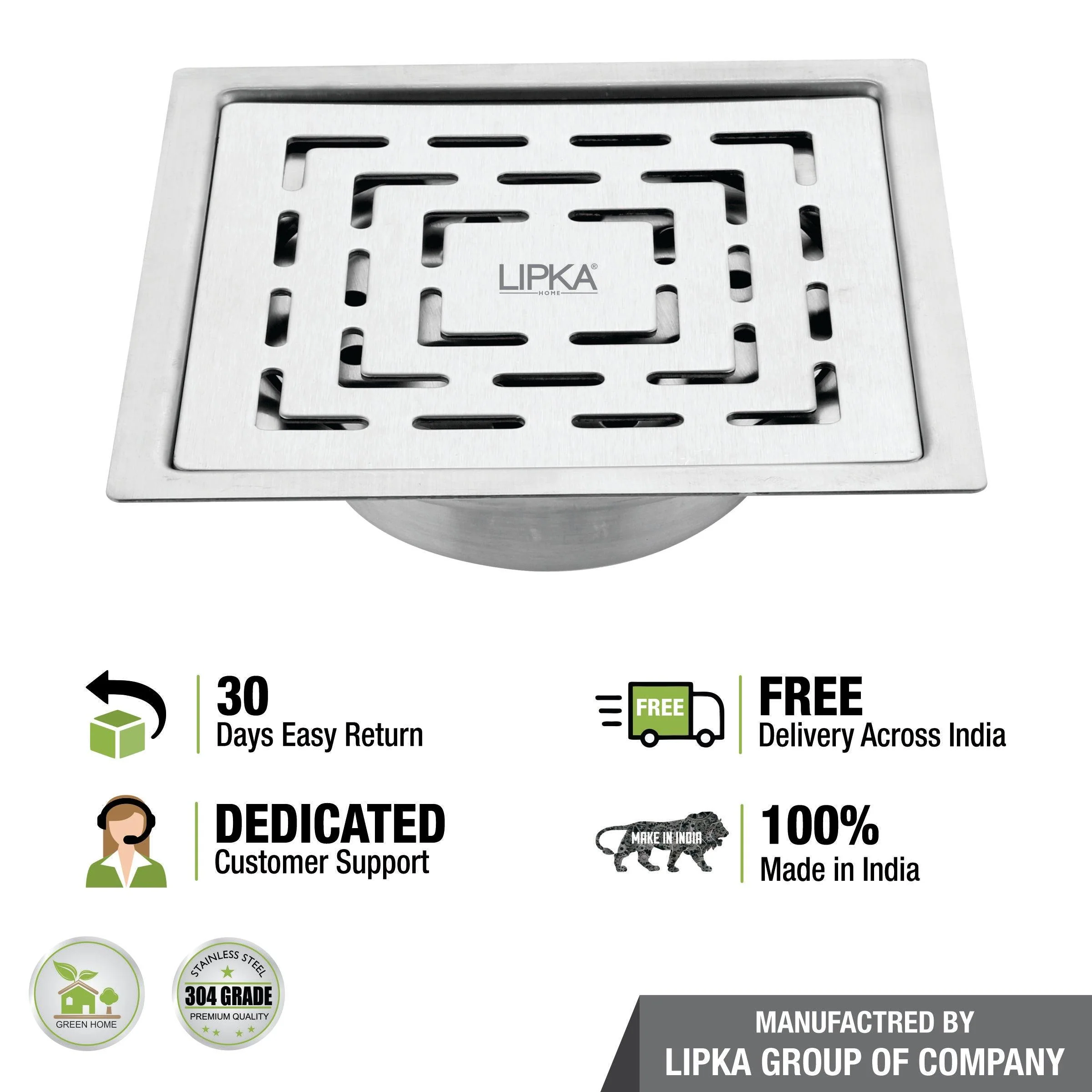 Orange Exclusive Square Flat Cut Floor Drain (5 x 5 Inches) with Cockroach Trap - LIPKA - Image 6