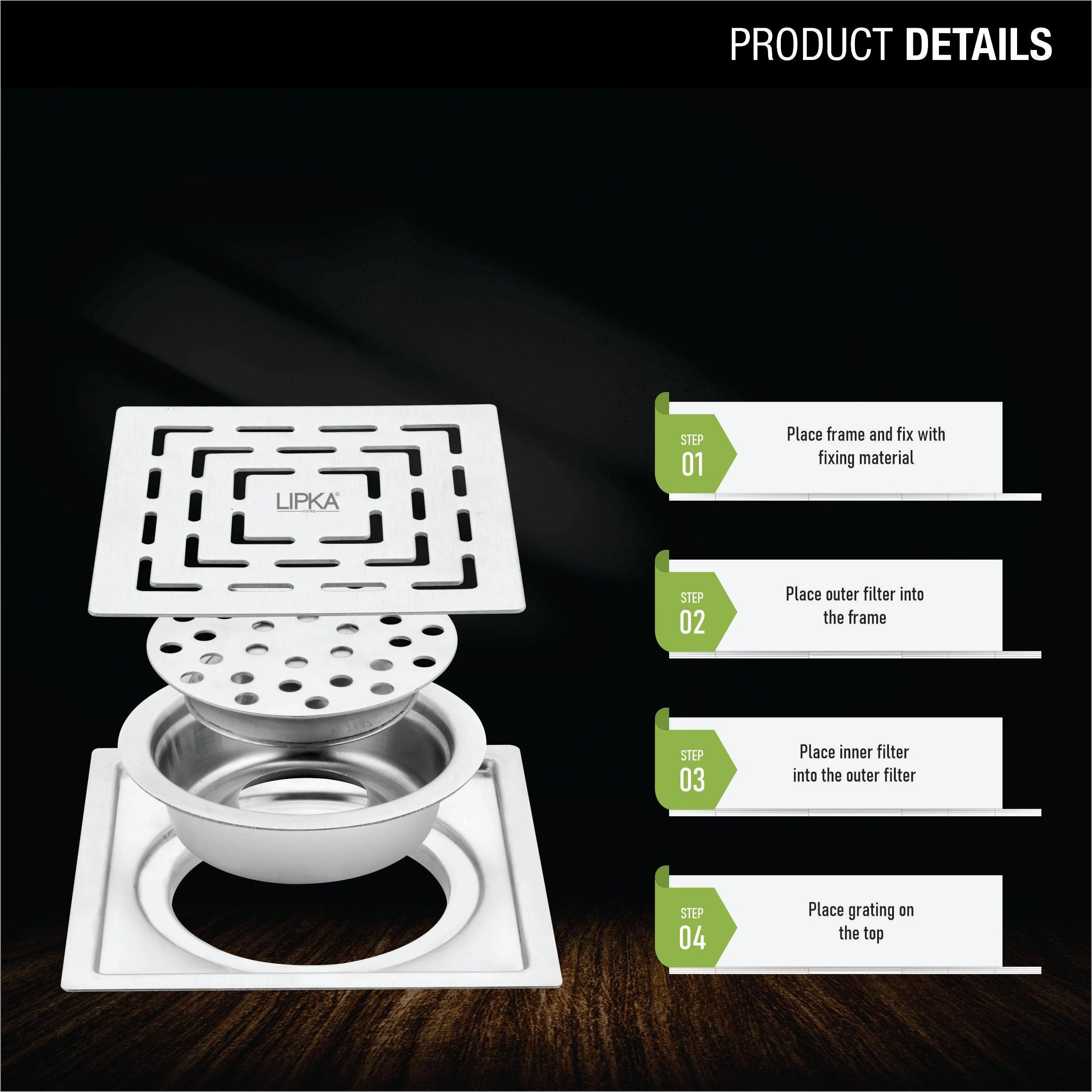 Orange Exclusive Square Flat Cut Floor Drain (6 x 6 Inches) with Cockroach Trap - LIPKA - Image 3