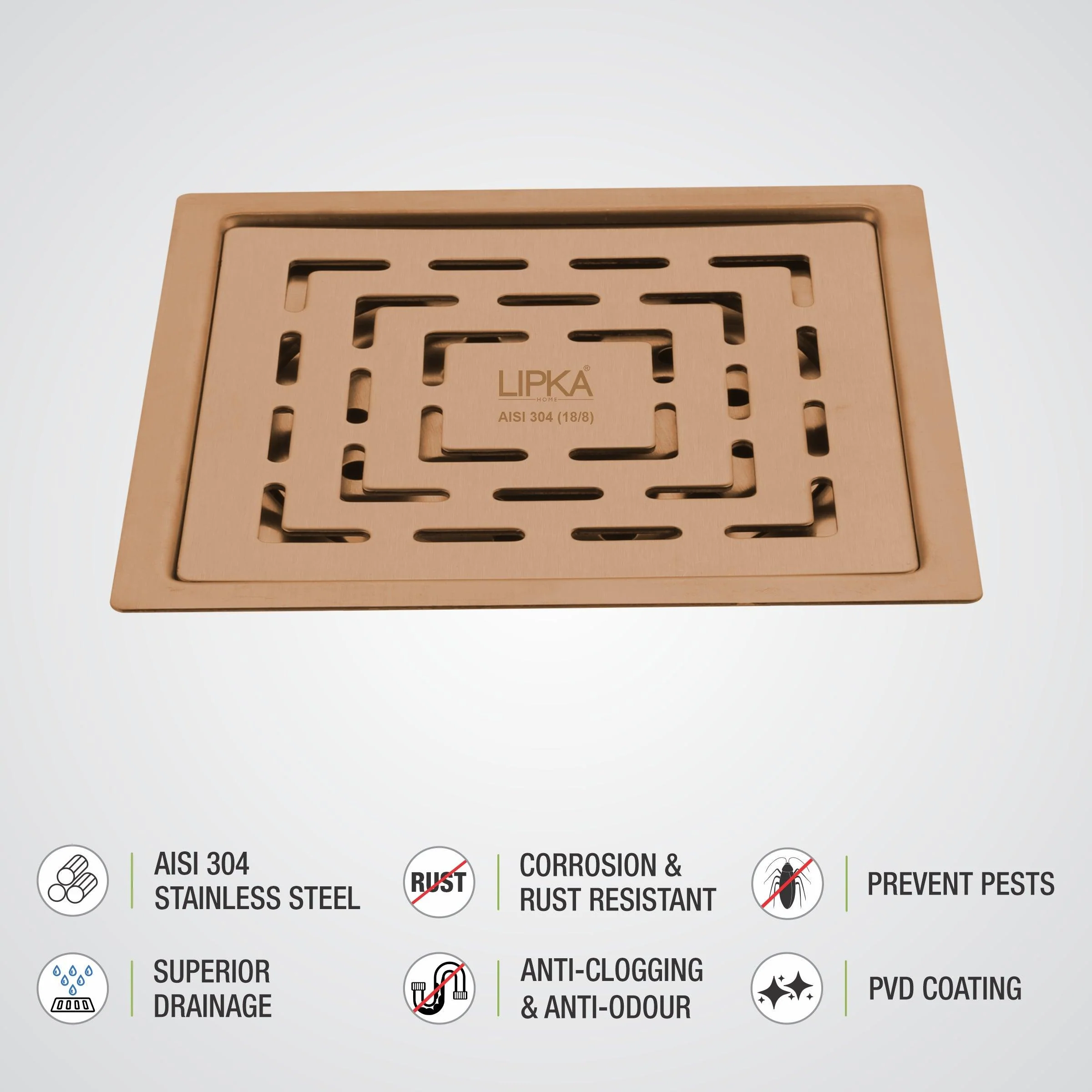 Orange Exclusive Square Flat Cut Floor Drain in Antique Copper PVD Coating (6 x 6 Inches) - LIPKA - Image 3