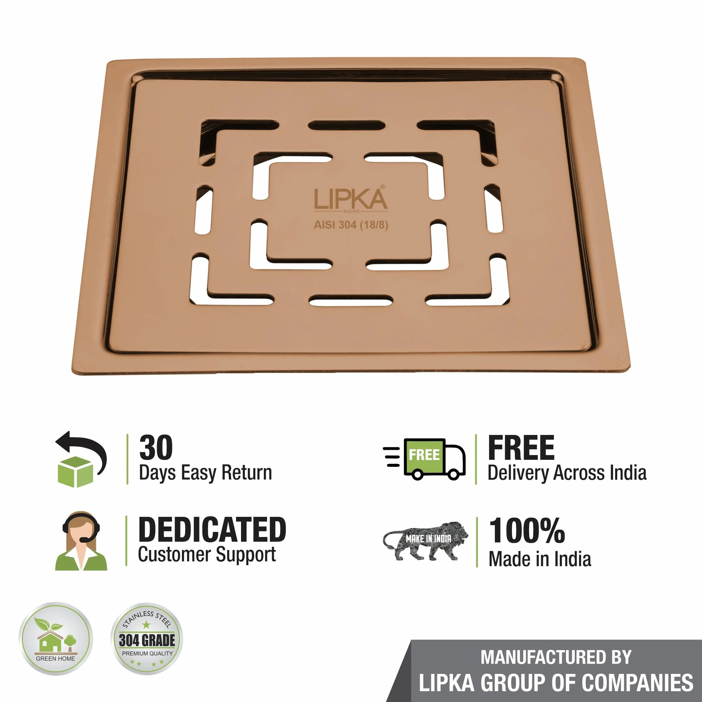 Orange Exclusive Square Flat Cut Floor Drain in Antique Copper PVD Coating (6 x 6 Inches) - LIPKA - Image 4