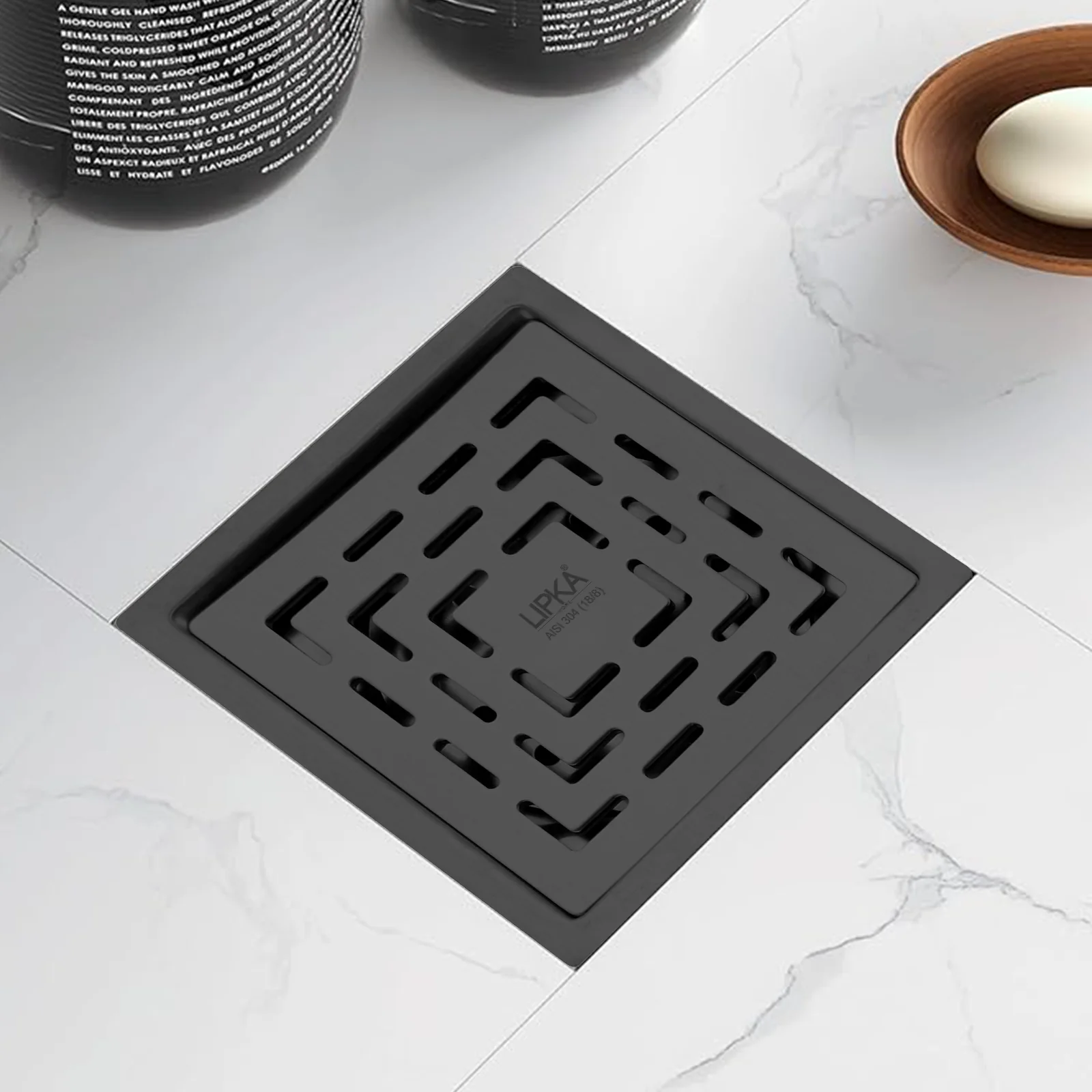 Orange Exclusive Square Flat Cut Floor Drain in Black PVD Coating (5 x 5 Inches) with Cockroach Trap - LIPKA - Image 2