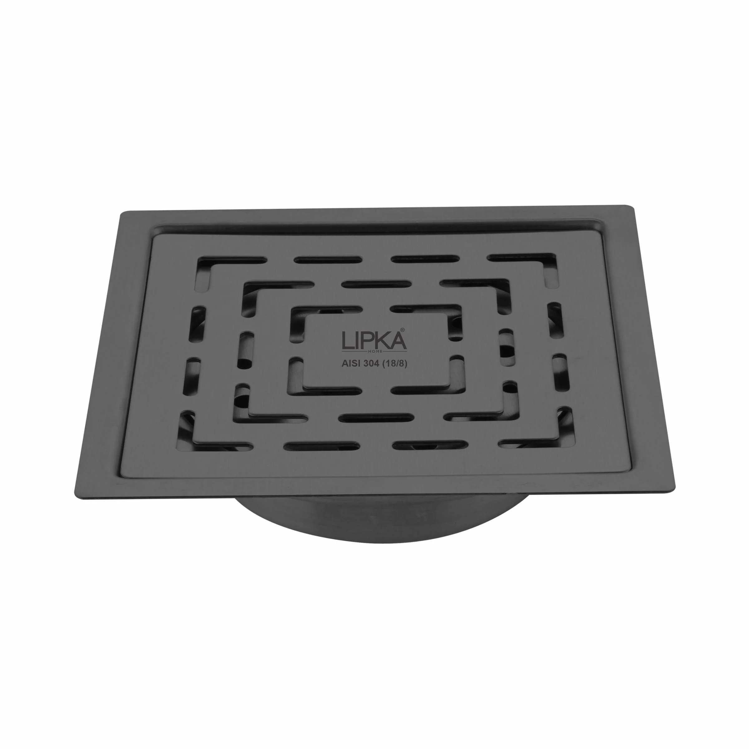 Orange Exclusive Square Flat Cut Floor Drain in Black PVD Coating (6 x 6 Inches) with Cockroach Trap - LIPKA